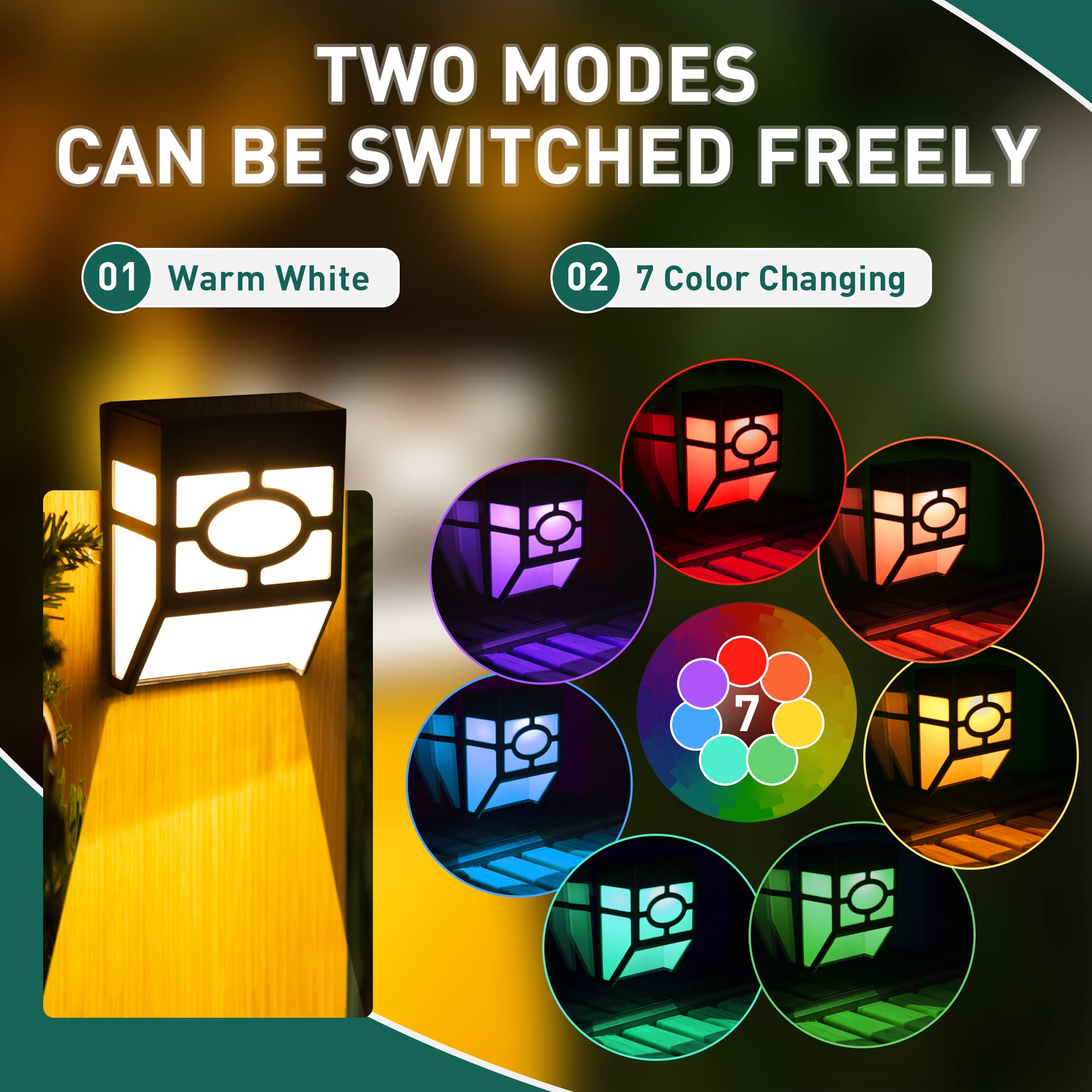 Solpex Solar Deck Lights,Solar Fence Lights, 2 Modes Christmas Decoration Lights,Unique Pattern, Waterproof Automatic Outside, D