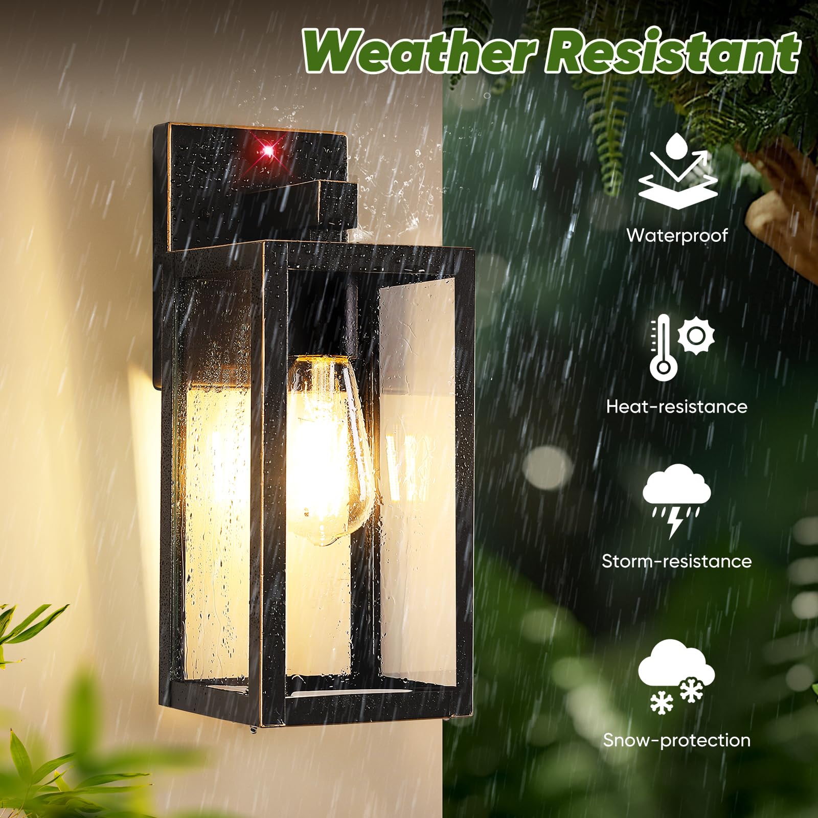 BesLowe Upgraded Outdoor Wall Light, 13" Dusk to Dawn Sensor Lantern, Bronze, Metal, Model A923