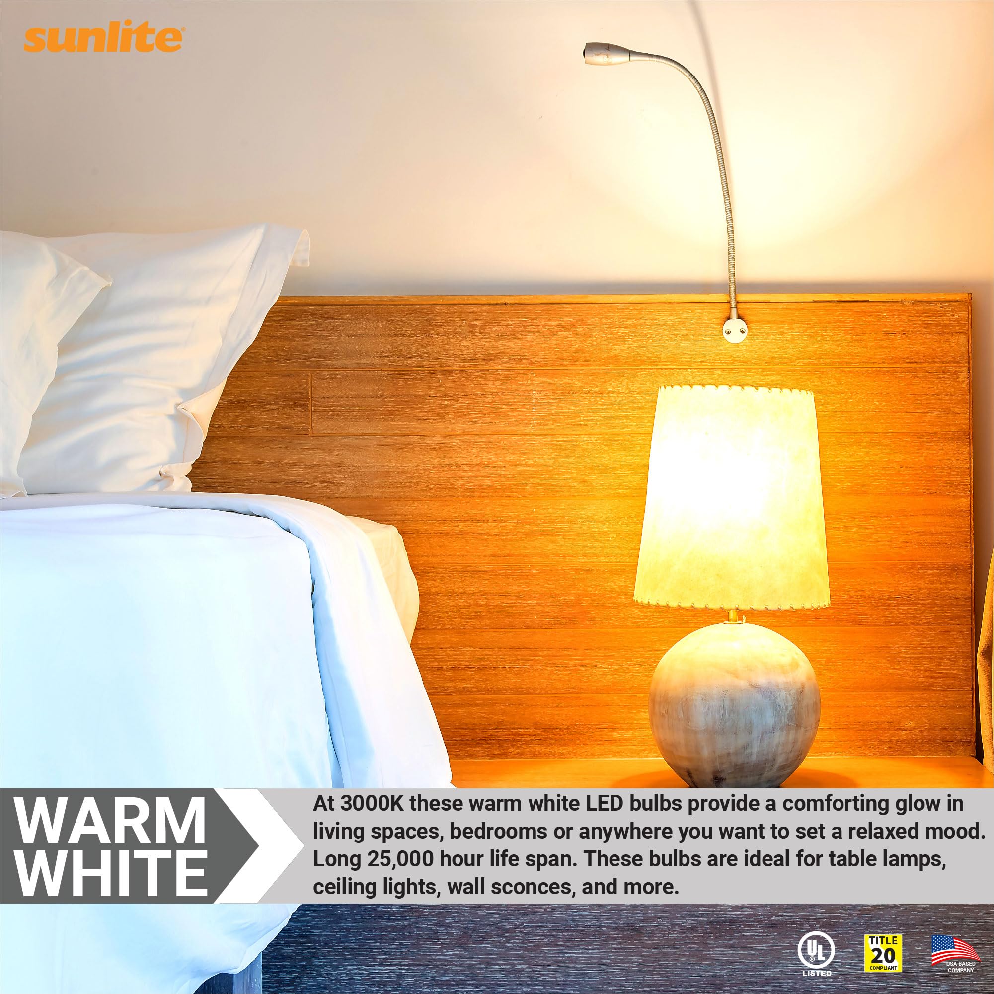 Sunlite LED A19 Light Bulb, 9 Watts, Dimmable, 800 Lumens, 120V, 3000K Warm White, E26 Base, 6 Pack,