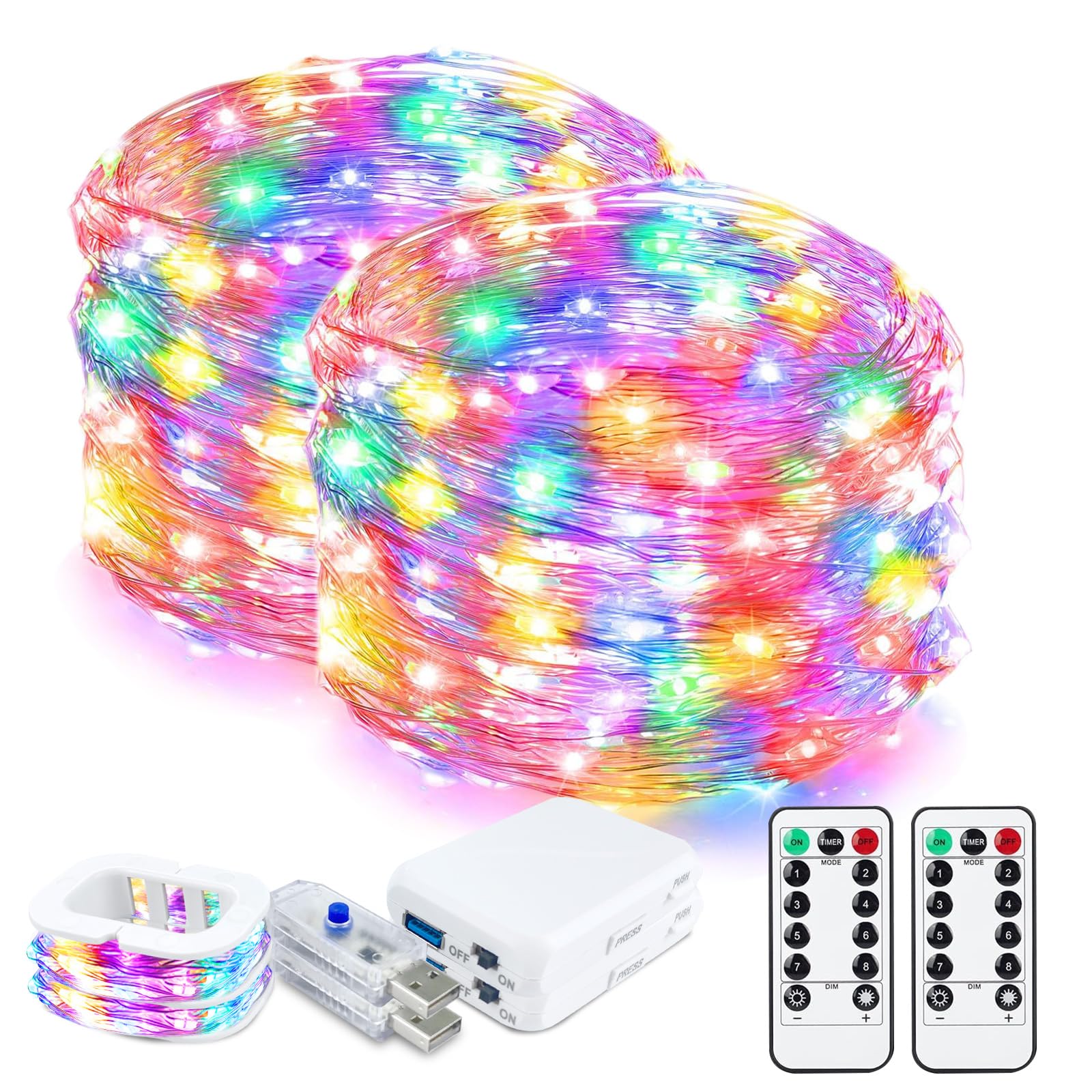 ZGWJ USB Fairy Lights, 50 LED Twinkle String Lights, 16FT, 2 Pack with Remote, Waterproof, Multicolor