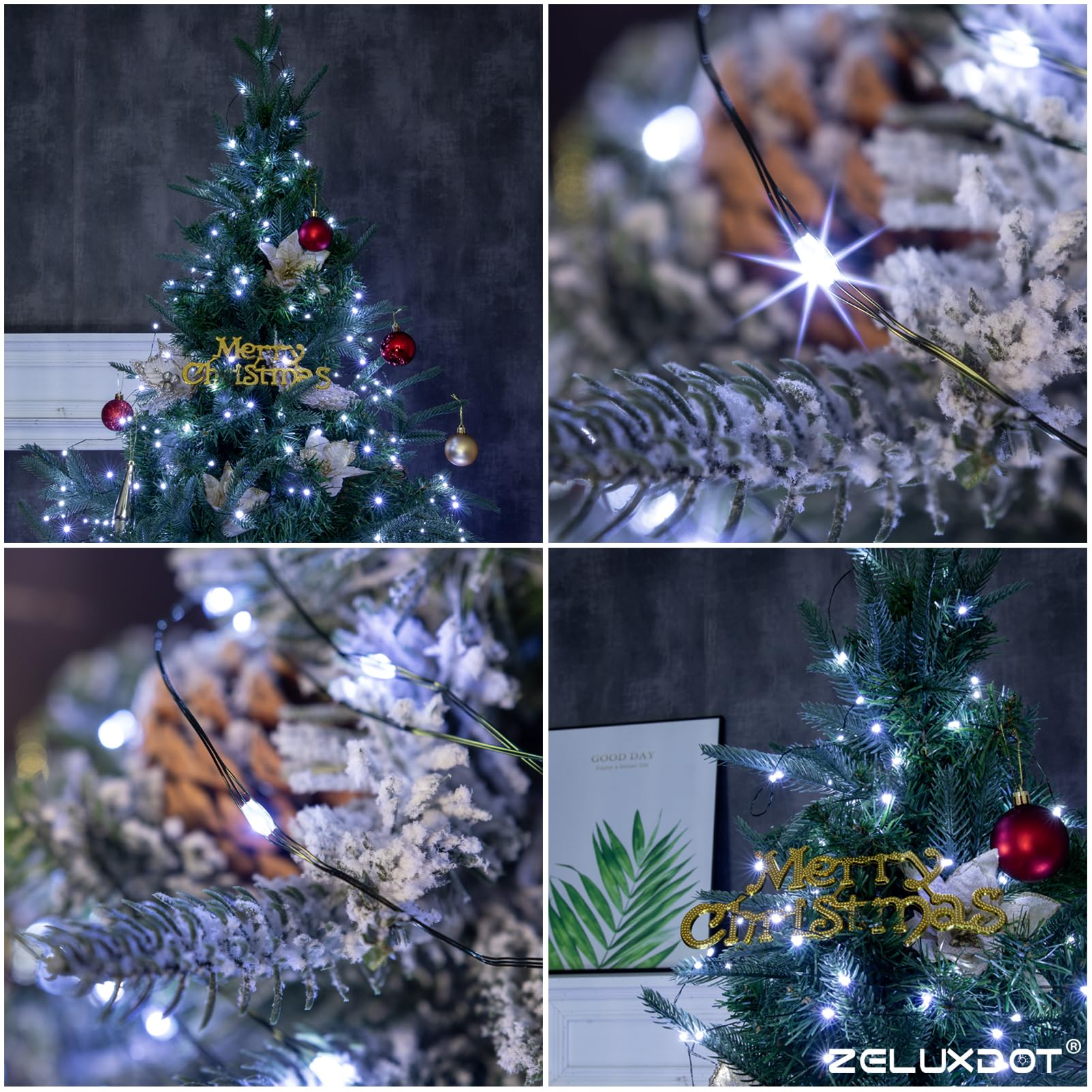 Zeluxdot 100Ft Waterproof Fairy Lights, 300 Leds, Cool White, 8 Modes, Remote Control, Green Wire For Indoor/Outdoor Decorations