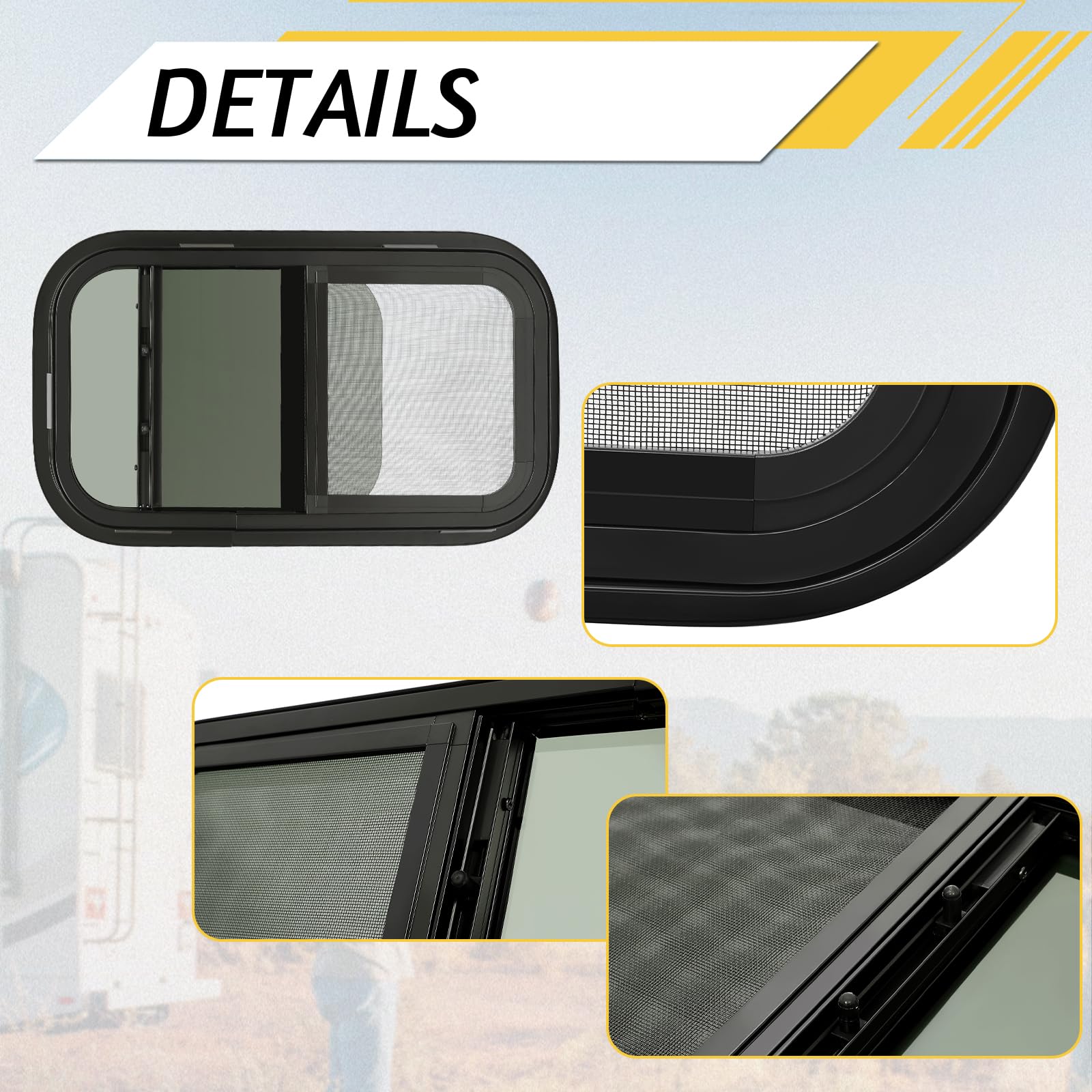 Kuafu Rv Side Window 12'' X 22'' Replacement Trailer Camper Cargo Vertical Slider Tinted Window With Mounting Ring Pair