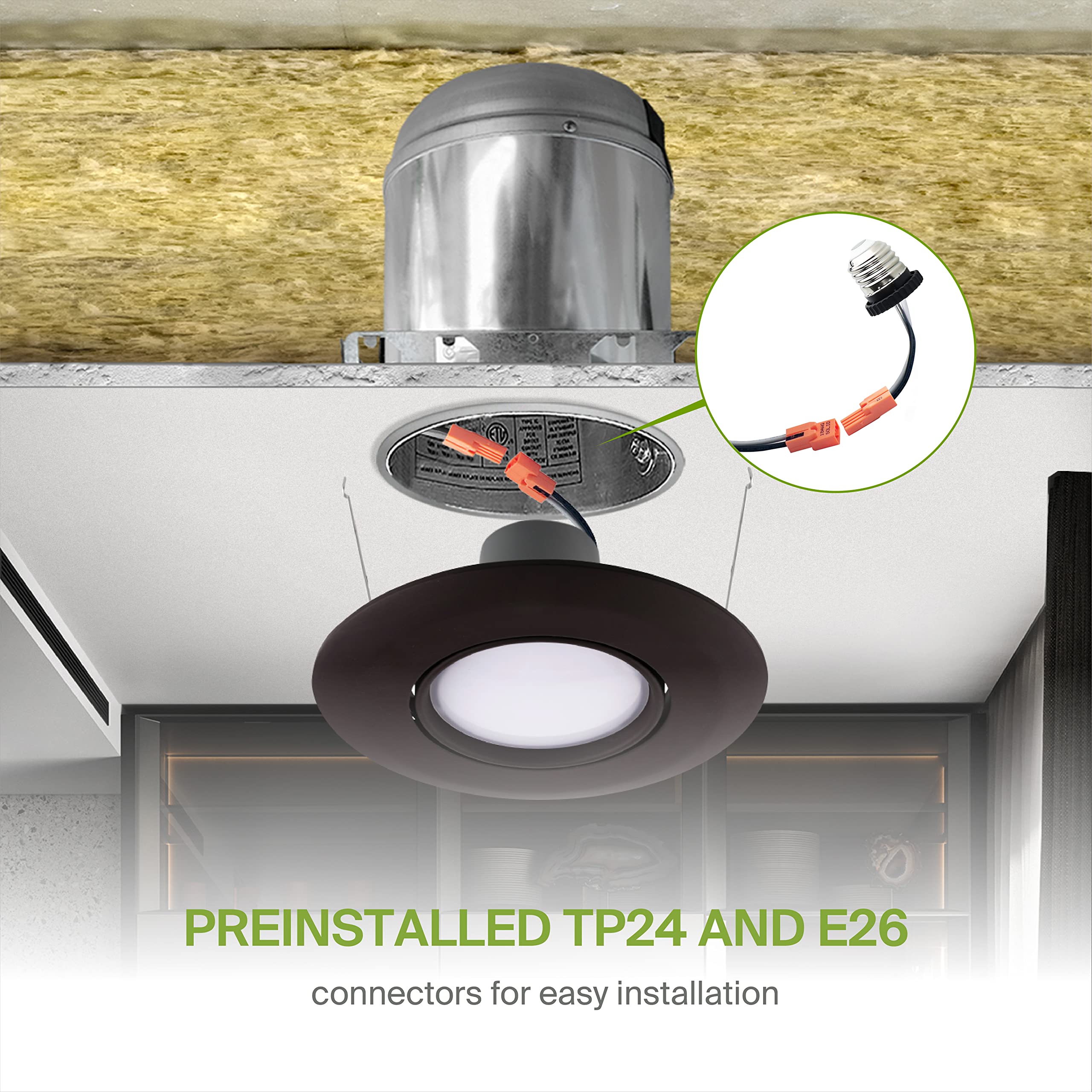 ASD 6 Inch Gimbal LED Recessed Light - Black Trim, 15W 1310LM, Dimmable, Adjustable, 6 Pack, Aluminum, Model A-LRKGB