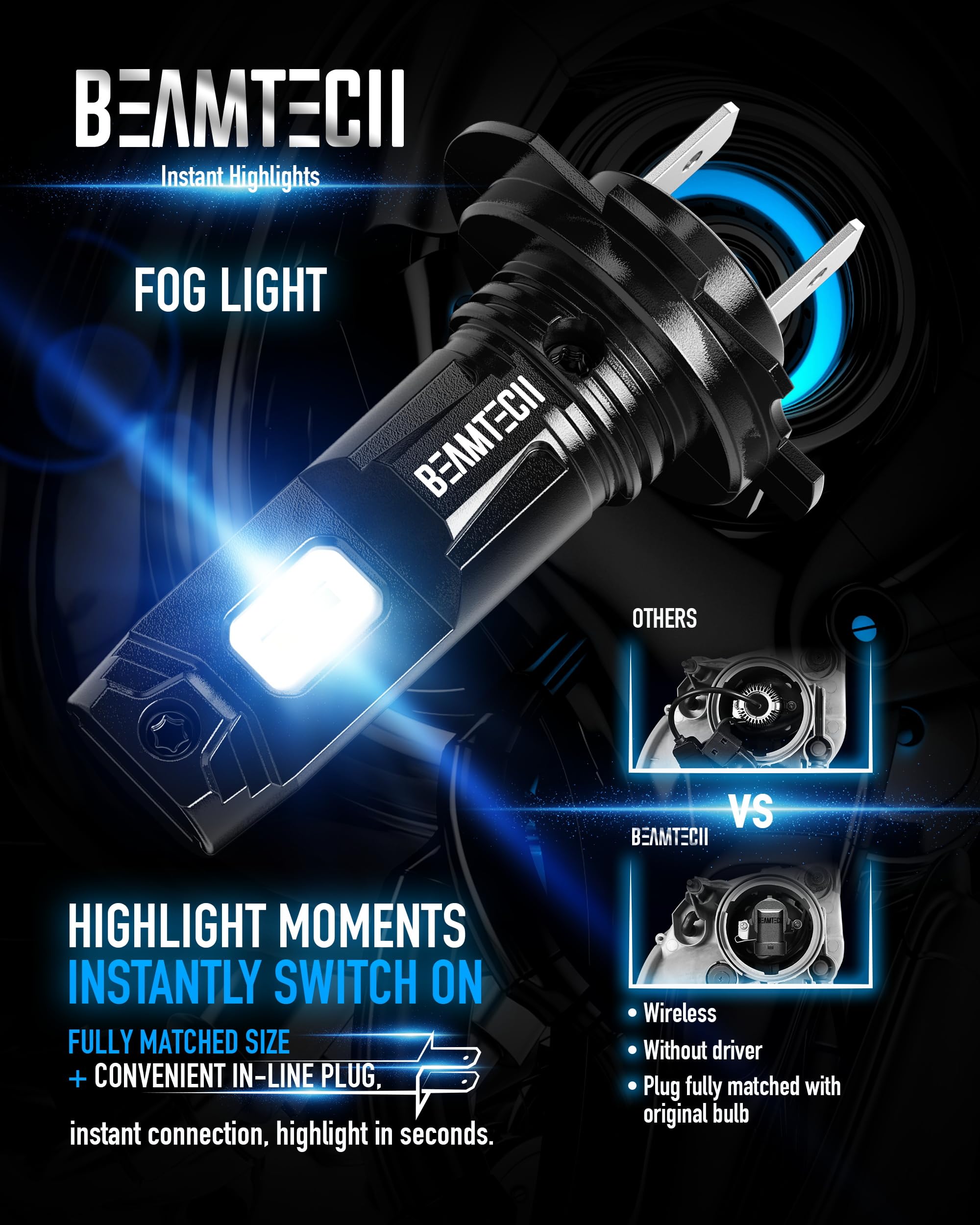 Beamtech H7 Fog Bulb  Fog Light Pack Of 2 Fog Light For Atvs  Powersports Accessory Lights