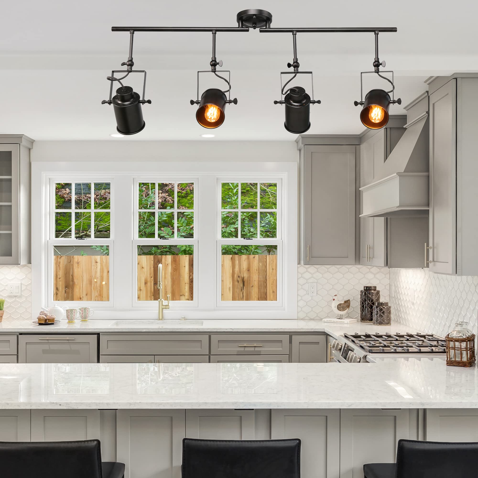 Laluz Track Kit Semi Flush Mount Close To Ceiling Light Fixture, 4 Sources, Black