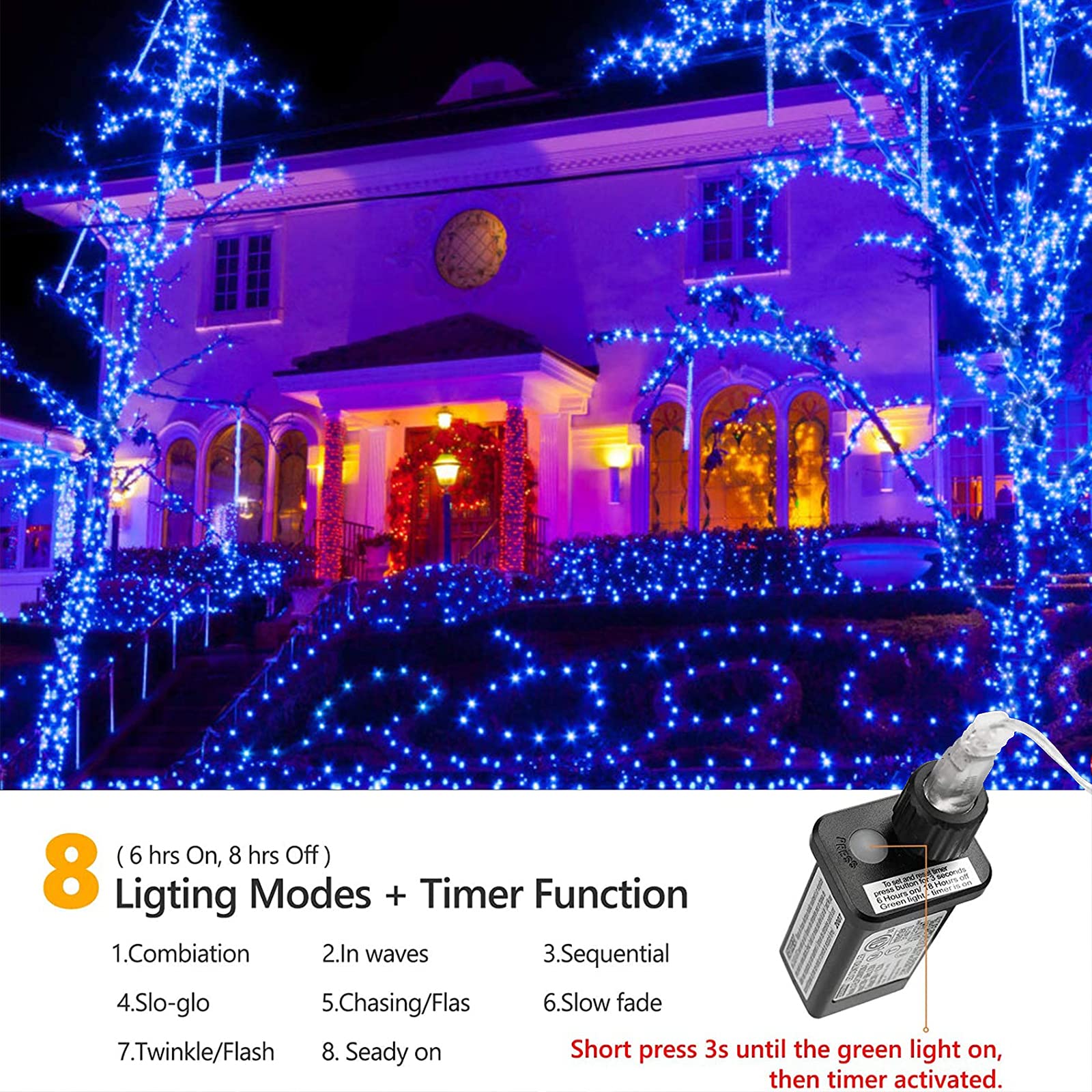 114Ft Christmas String Lights Outdoor, 300 Led Christmas Lights Connectable With Timer, 8 Modes Christmas Tree Lights Fairy Twin