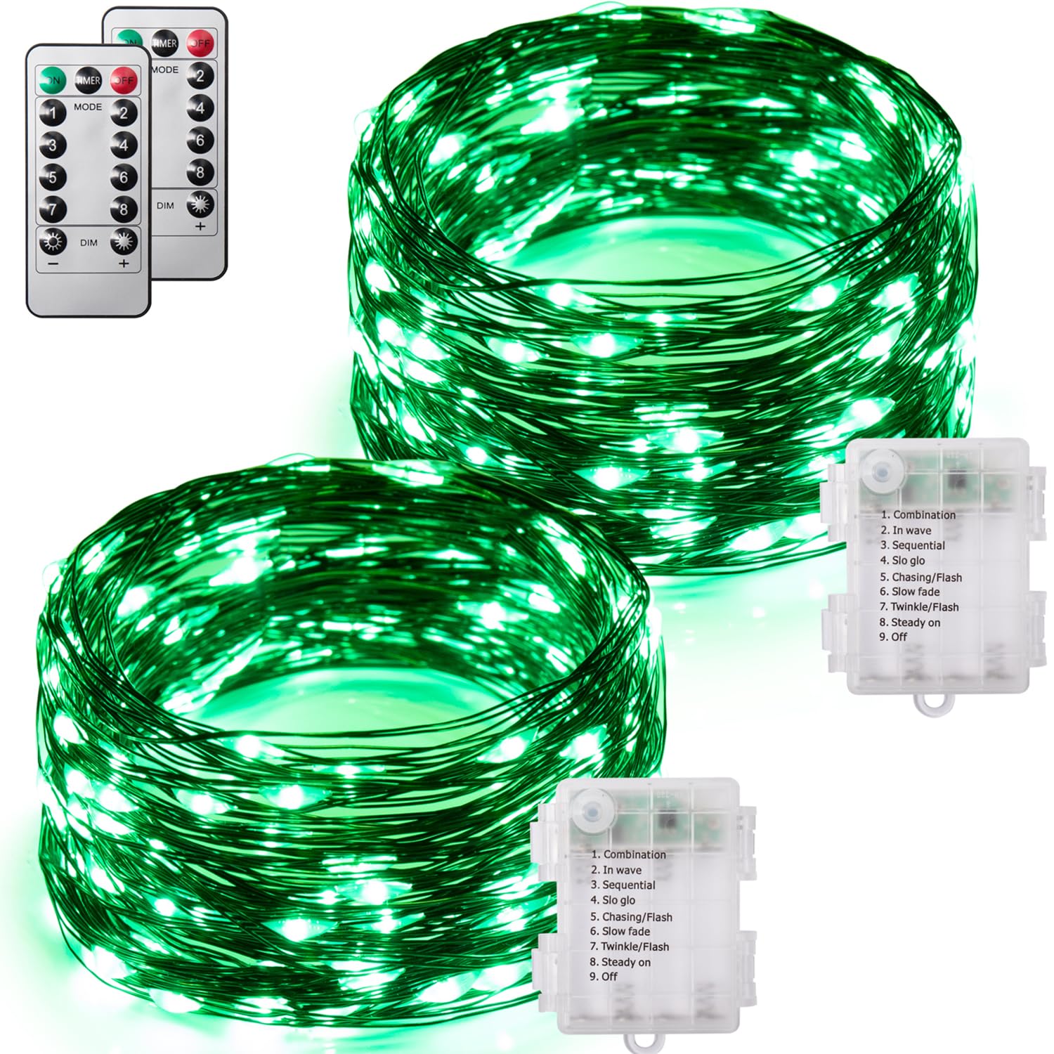 Beingreat 2 Pack St. Patrick's Day Fairy Lights Battery Operated, Mini LED String Lights with 16.5ft Black Green Wire for Costum