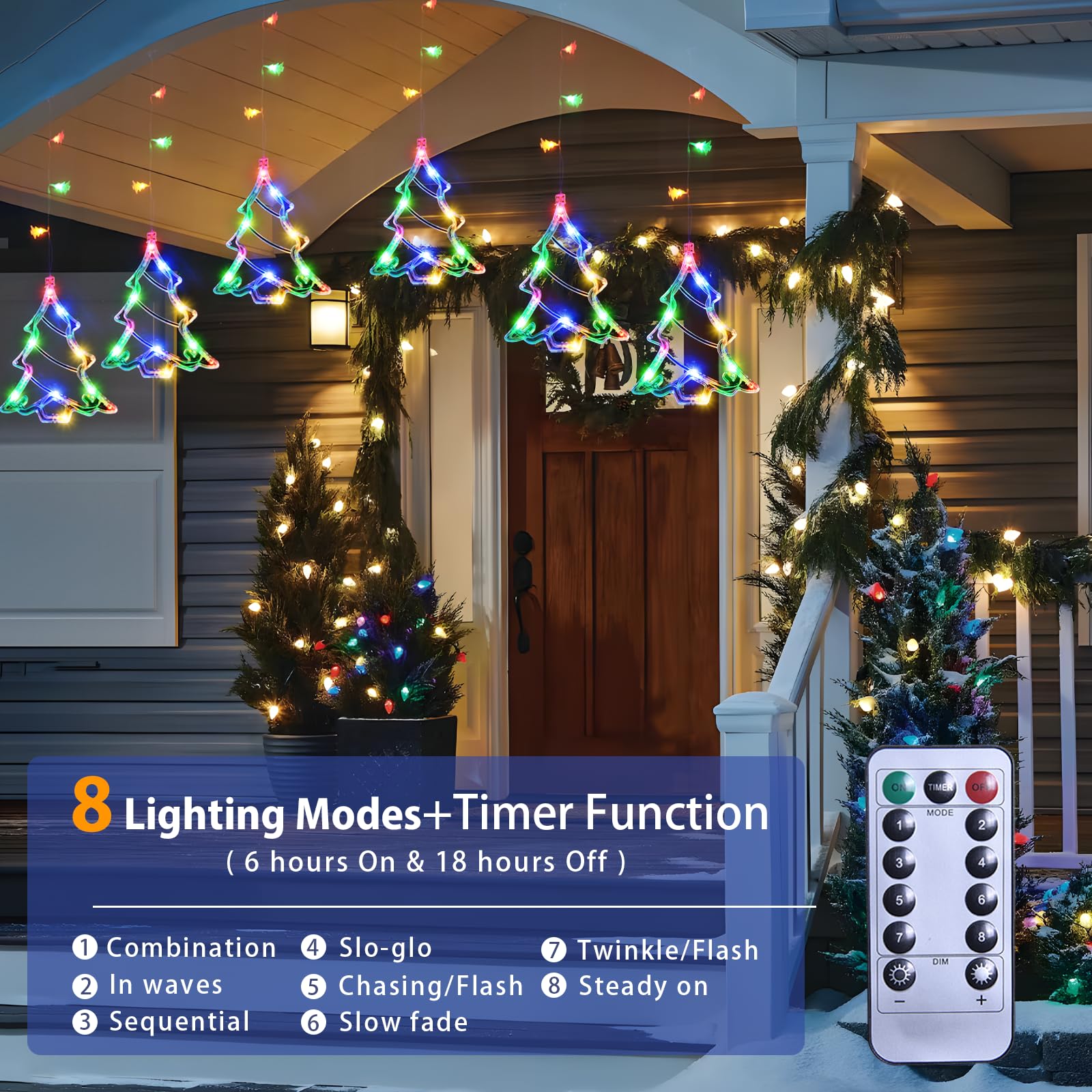 Lyubasa Christmas Snowflake Lights Decorations, 5.3Ft Remote&Time 8 Light Mode With Battery Powered 112 White Led Window Curtain Lights For Tree, Eaves, Garden, Yard, Indoor Outdoor Xmas Lamp Decor