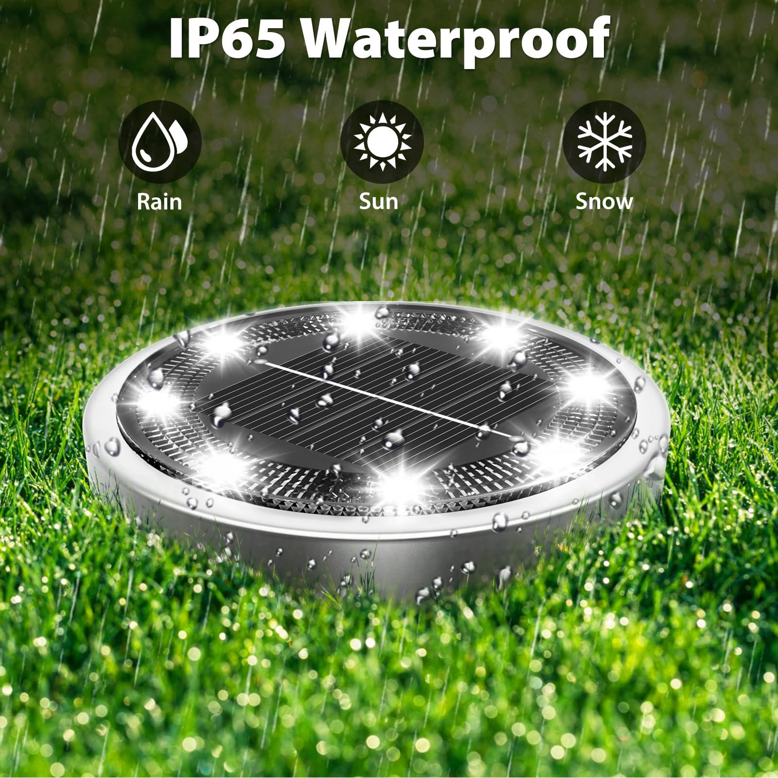 nipify Solar Ground Lights Outdoor, 12 Pack, Waterproof, 8 LED, Stainless Steel & Plastic, Cool White for Yard Garden Walkway