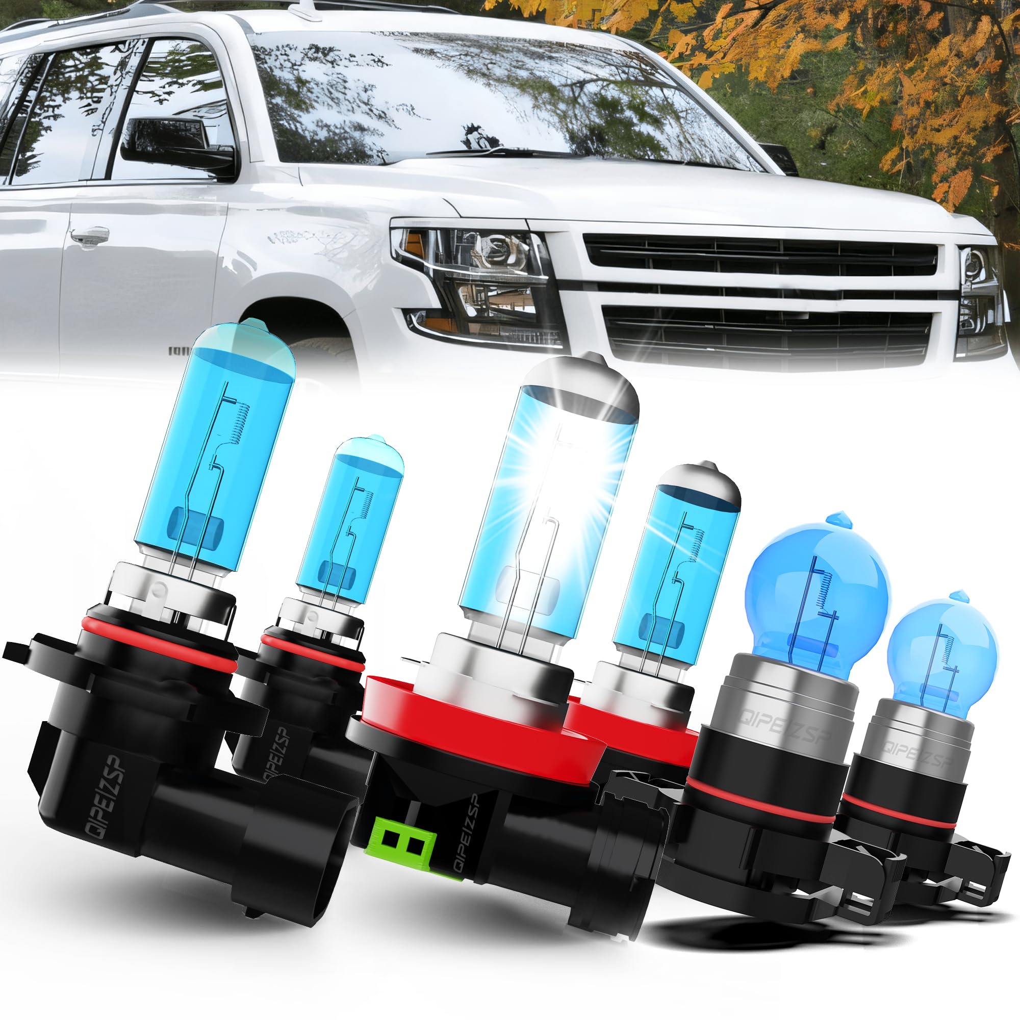 QIPEIZSP compatible with Chevy Tahoe 2007-2014 Lights Headlight Bulbs, 9005/HB3/H10 High Beam + h8/h9/h11 Low Beam Halogen, 5202