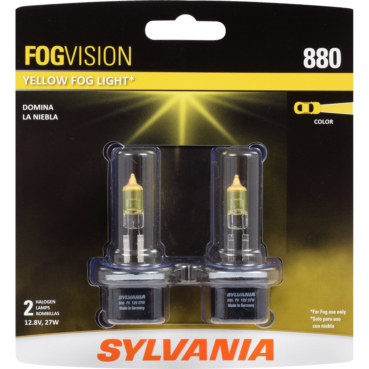 SYLVANIA 880 Fog Vision Halogen Fog Lights - High Performance Yellow, Street Legal, 2 Bulbs