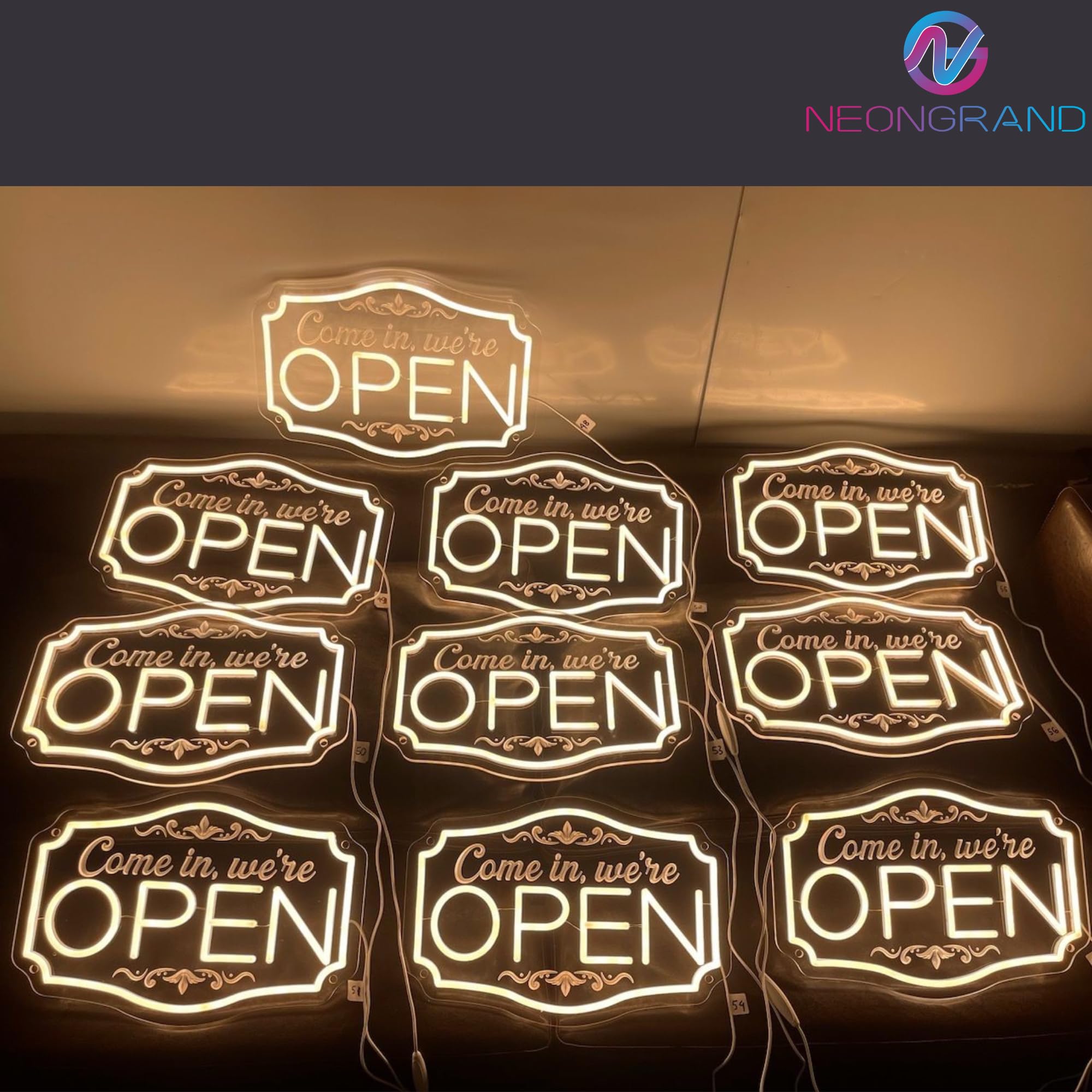 NEONGRAND LED Neon Open Sign - Adjustable Brightness, 16.5x11", Warm White, Acrylic for Business, Bar, Salon, Hotel Decor