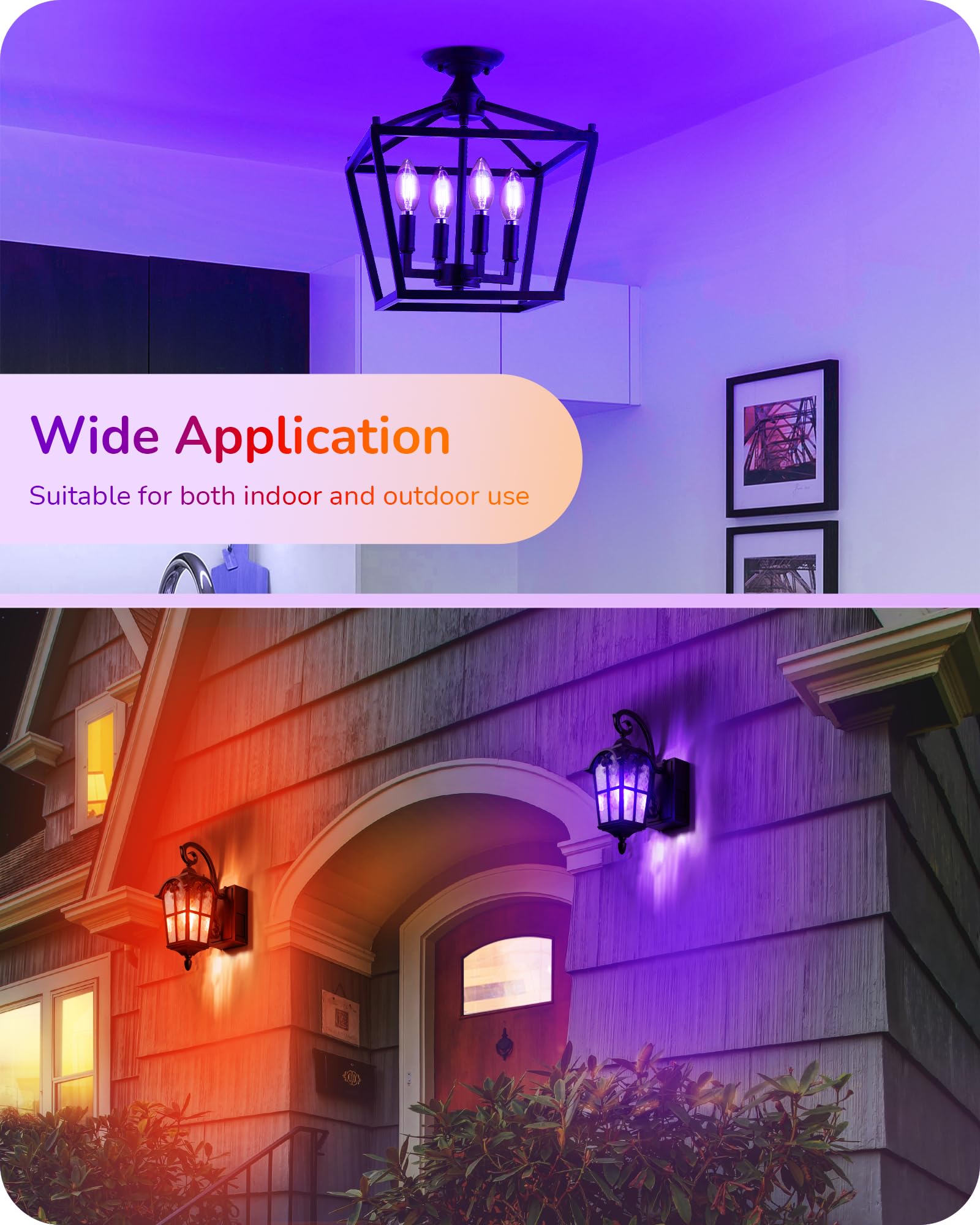 Edishine C35 Purple & Orange Dimmable Led Light Bulbs, 5W Equivalent 60W, Led Filament Light Bulb, 6 Pack E12 Socket, Clear Glas