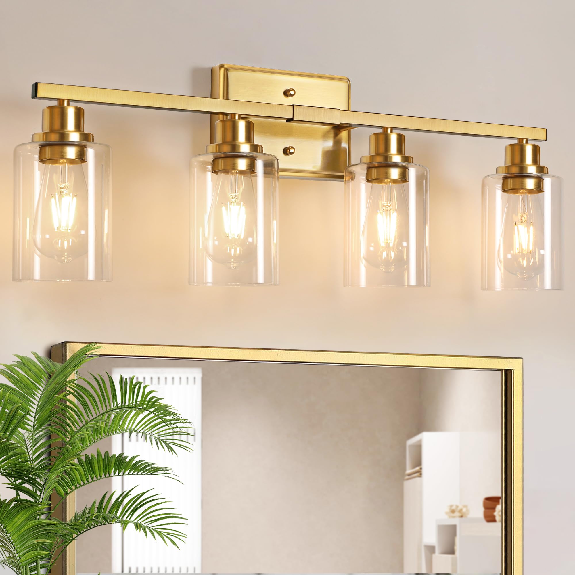 Unicozin Modern Bathroom Light Fixtures  4 Light Vanity Lights Over Mirror  Gold Wall Lamp with Clear Glass for Living Room Cabinet Bedroom Porch Powder Room