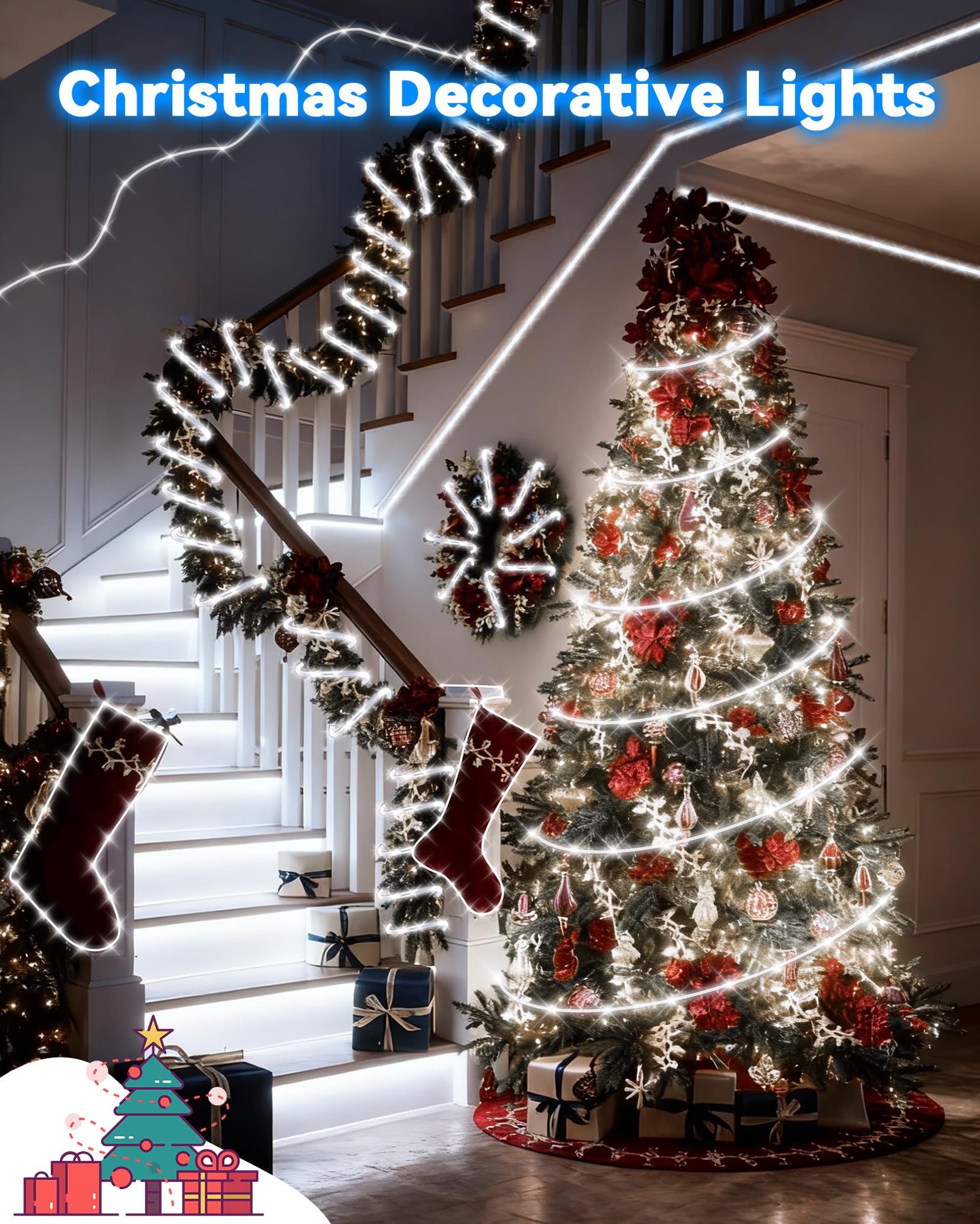 Isuerfy Dimmable Led Rope Light 12M/40Ft, Waterproof Clear Tube, 432 Warm White Leds, Flexible For Indoor/Outdoor Decor