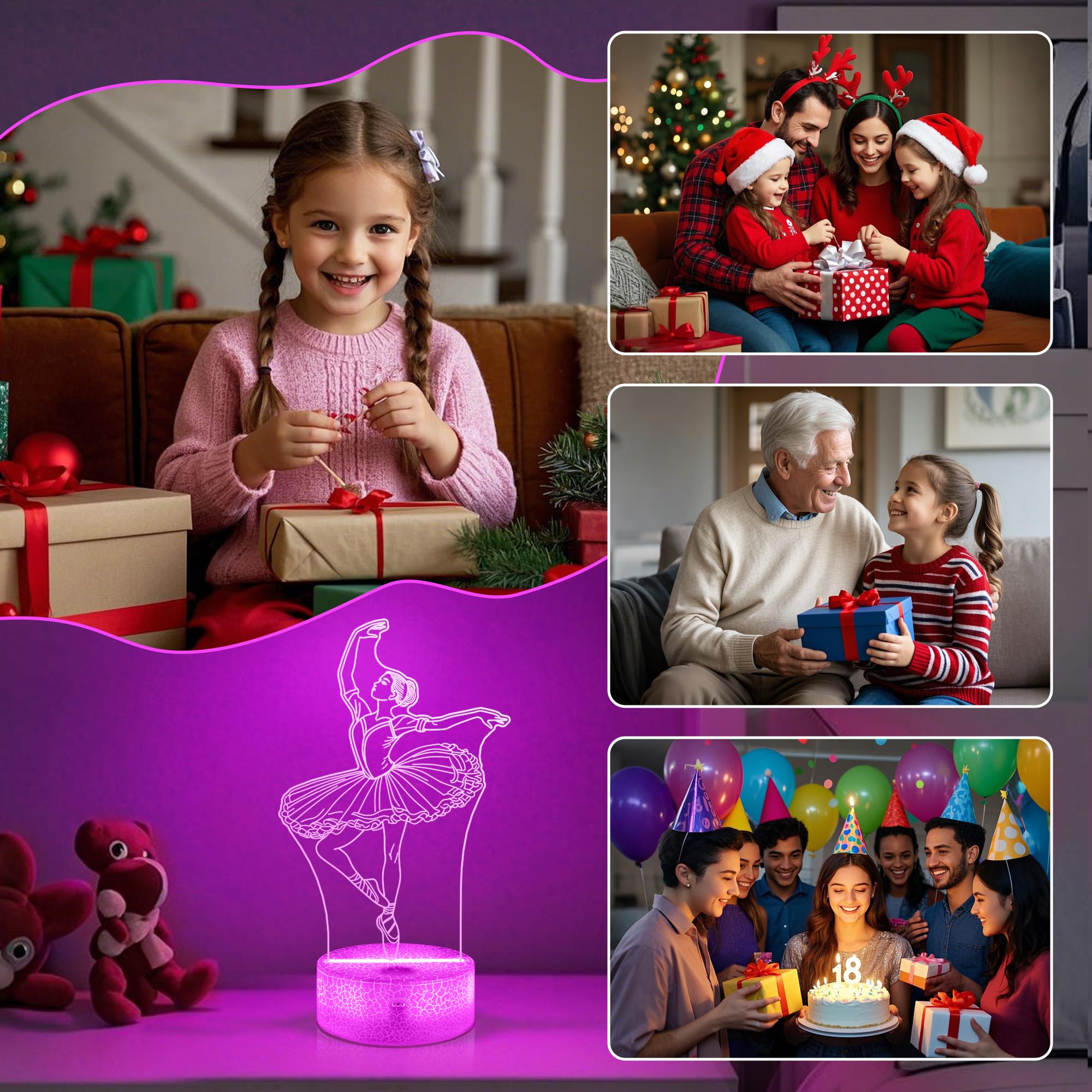 OkiyiD Ballerina Ballet Gifts for Girls Women, Ballets Girl Night Light 3D Illusion Lamp with 16 Color Changing Remote Control,