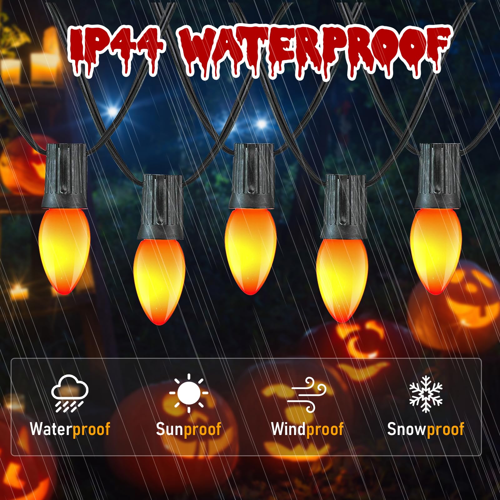 Konictom 25Ft Orange Led String Lights, Waterproof C7 Bulbs For Halloween & Holiday Decor