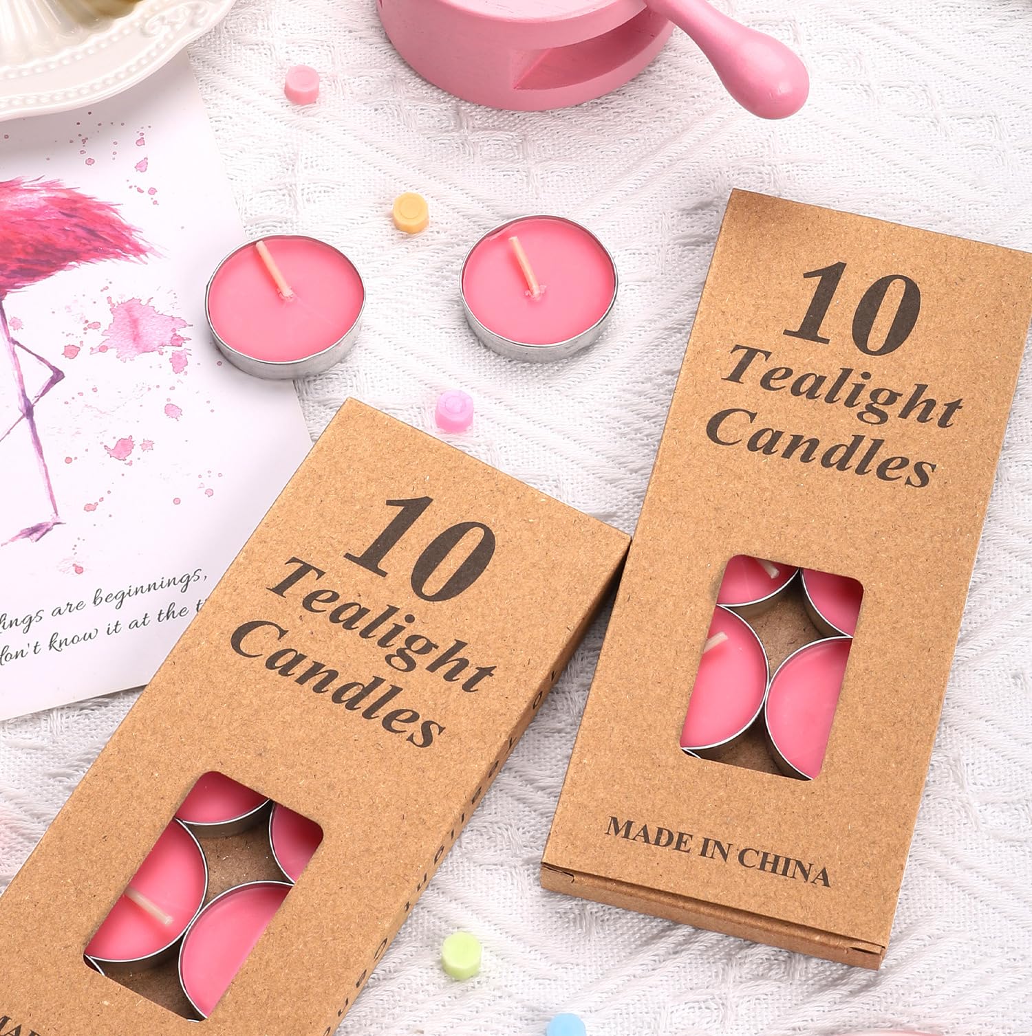 Santiyis Tea Candles 10 Pack Votive Bulk, Pink Paraffin Wax, 1.5-2 Hours Burn Time, Mini For Weddings & Parties, Model Zt-11