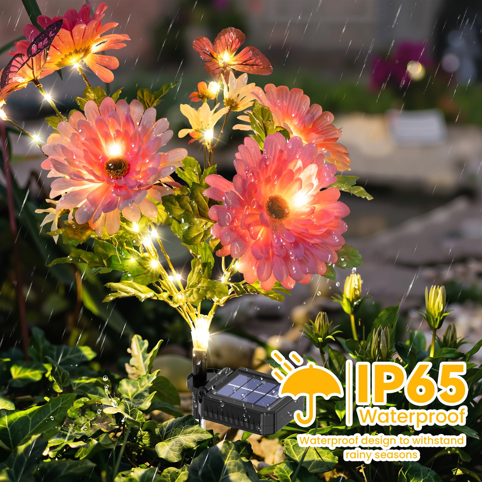Topvelo Solar Garden Light 4 Packs  120 Leds Outdoor Solar Lighting With Daisy And Butterfly  Waterproof Outdoor Garden Light For Patio  Courtyard  Pathway Decoration (Pink)