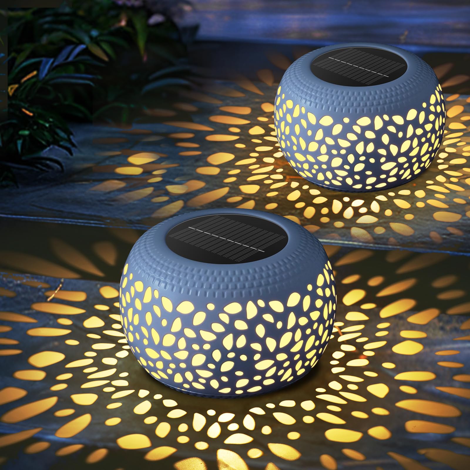 Solar Lantern Garden Patio Decor: 4 Pack White Solar Lanterns Outdoor Waterproof, Solar Lights Outdoor for Table Balcony Deck Pathway Porch Yard Decorations, Outside Hollow Out Metal LED Solar Lantern