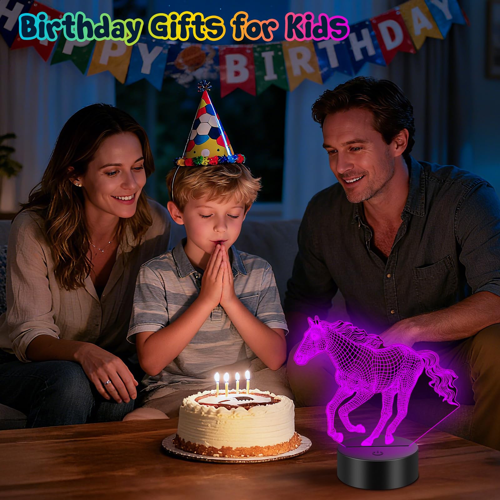 Linkax 3D Illusion Night Light & Soccer Gift For Teens  Boys & Kids - 8 To 12 Year Olds - Football Accessories & Room Decor (Horse)