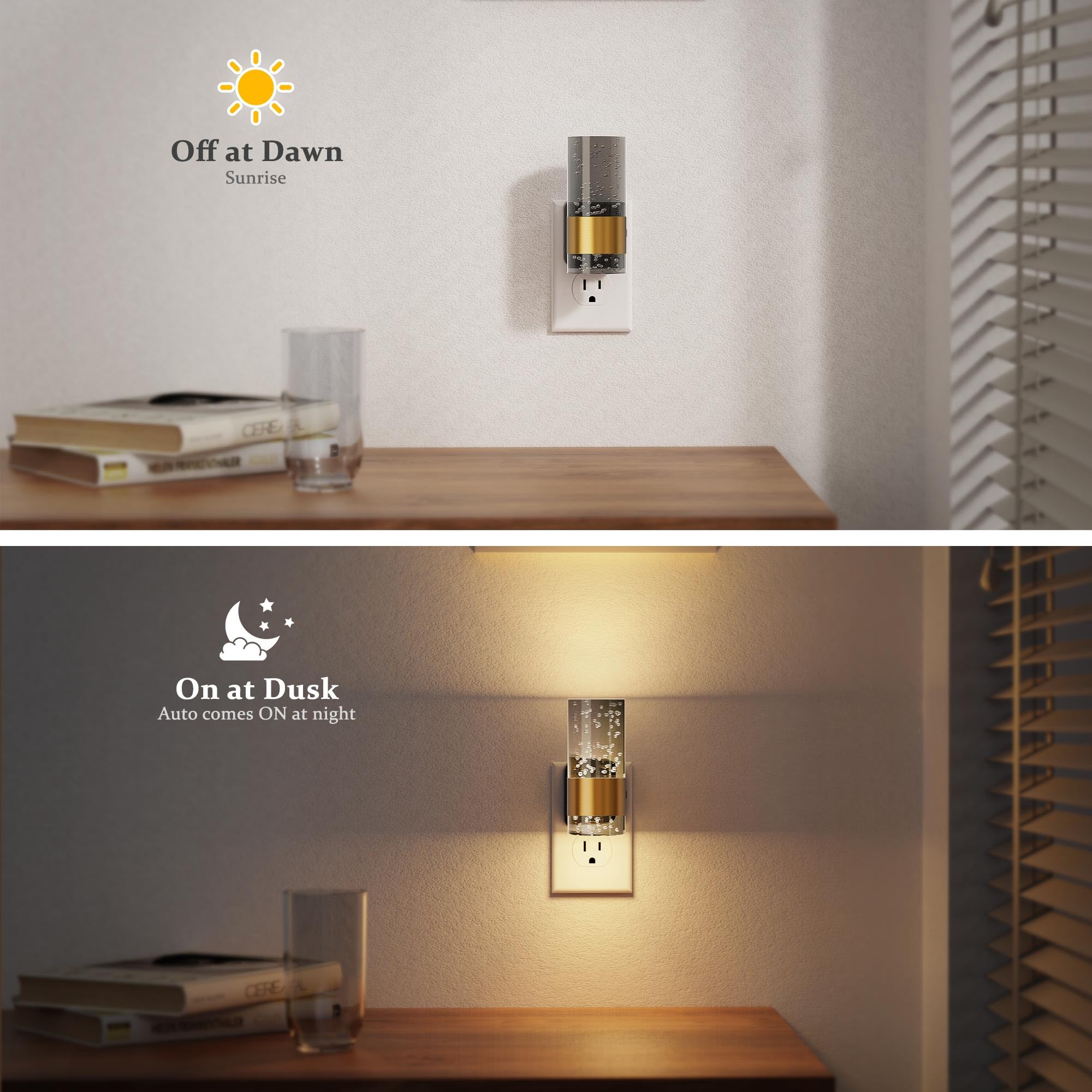 Jandcase Night Lights Plug Into Wall,2 Pack Automatic Led Night Light With 0-100Lm Dimmable, 3000K Plug In Night Lights With Aut