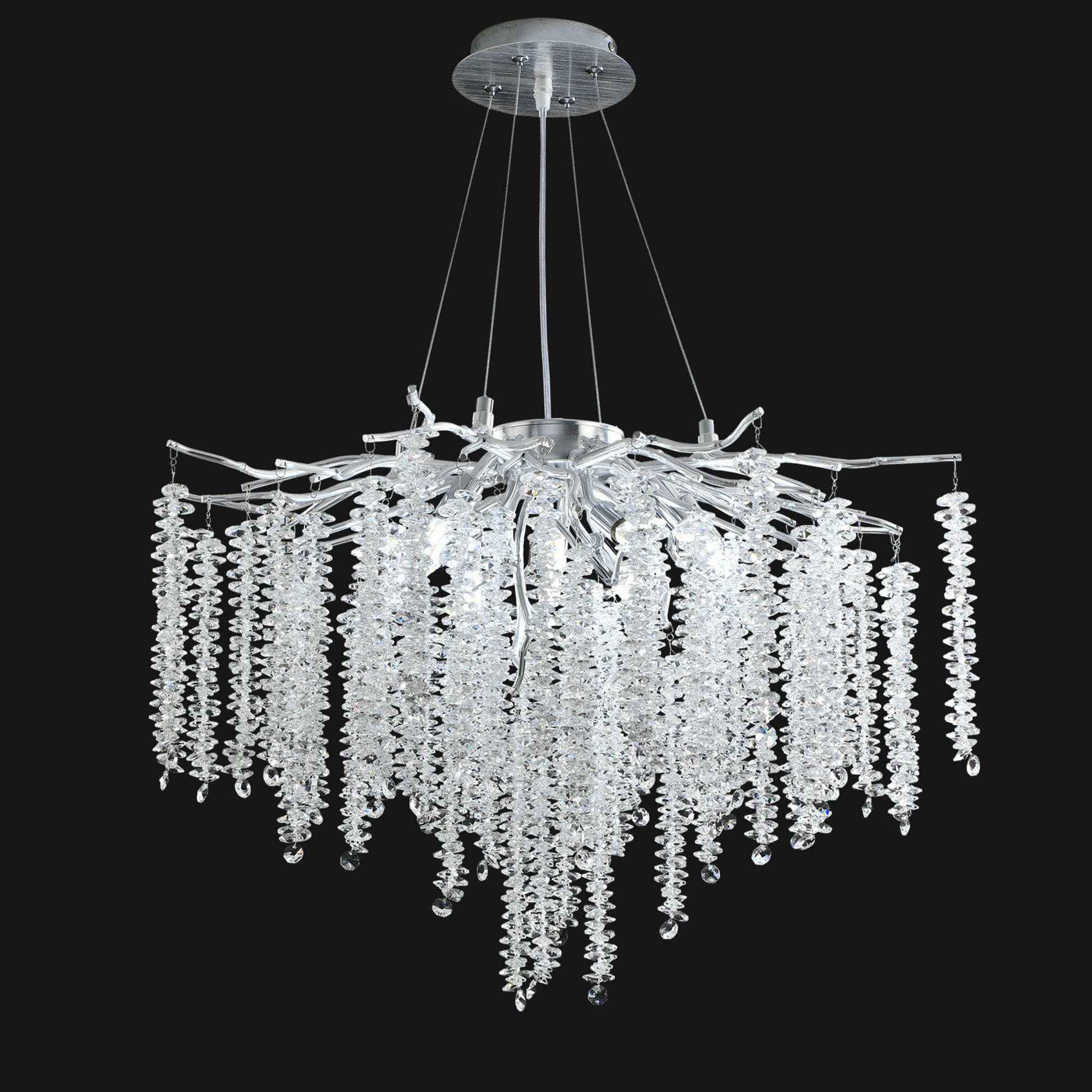 Upfelw Modern Crystal Tree Branch Chandelier, D23.7'' Silver Round Raindrop Indoor Hanging Pendant Light Fixture for Dining Room