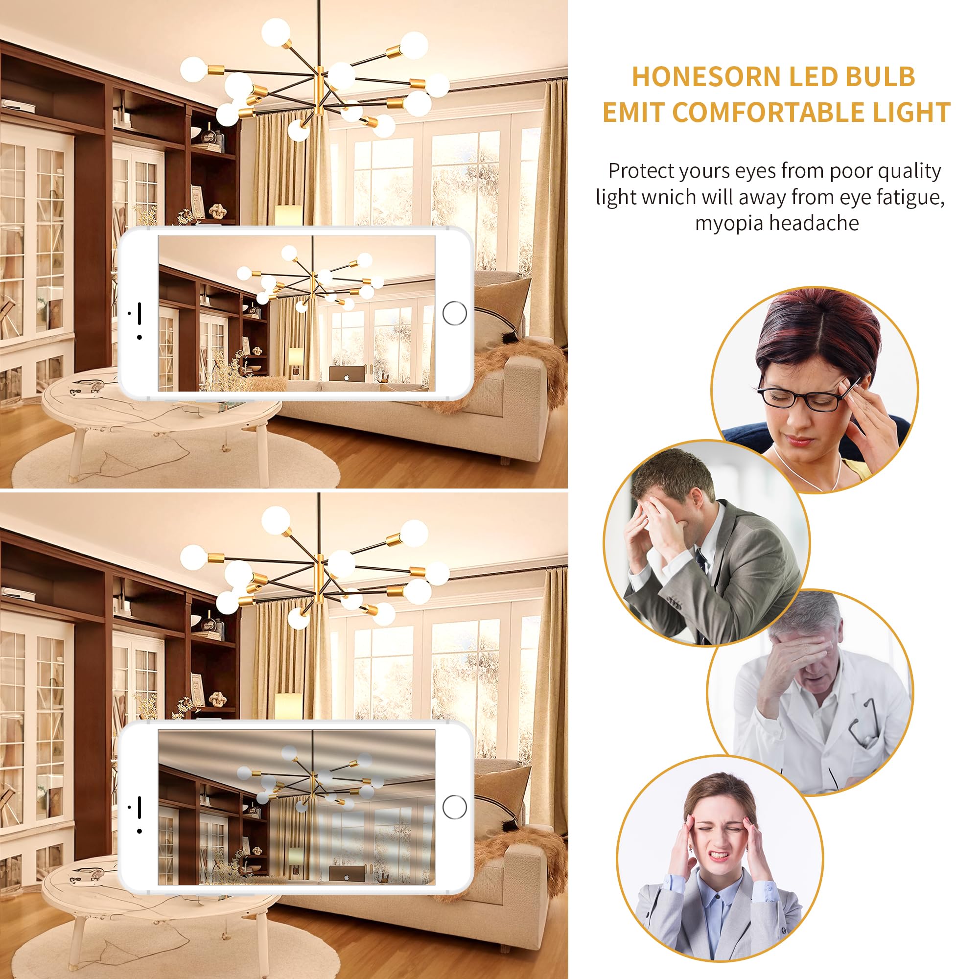 Honesorn G25 Globe LED Light Bulbs 60W Equivalent 3000K Soft White 5W 500LM Non-dimmable 4 Pack