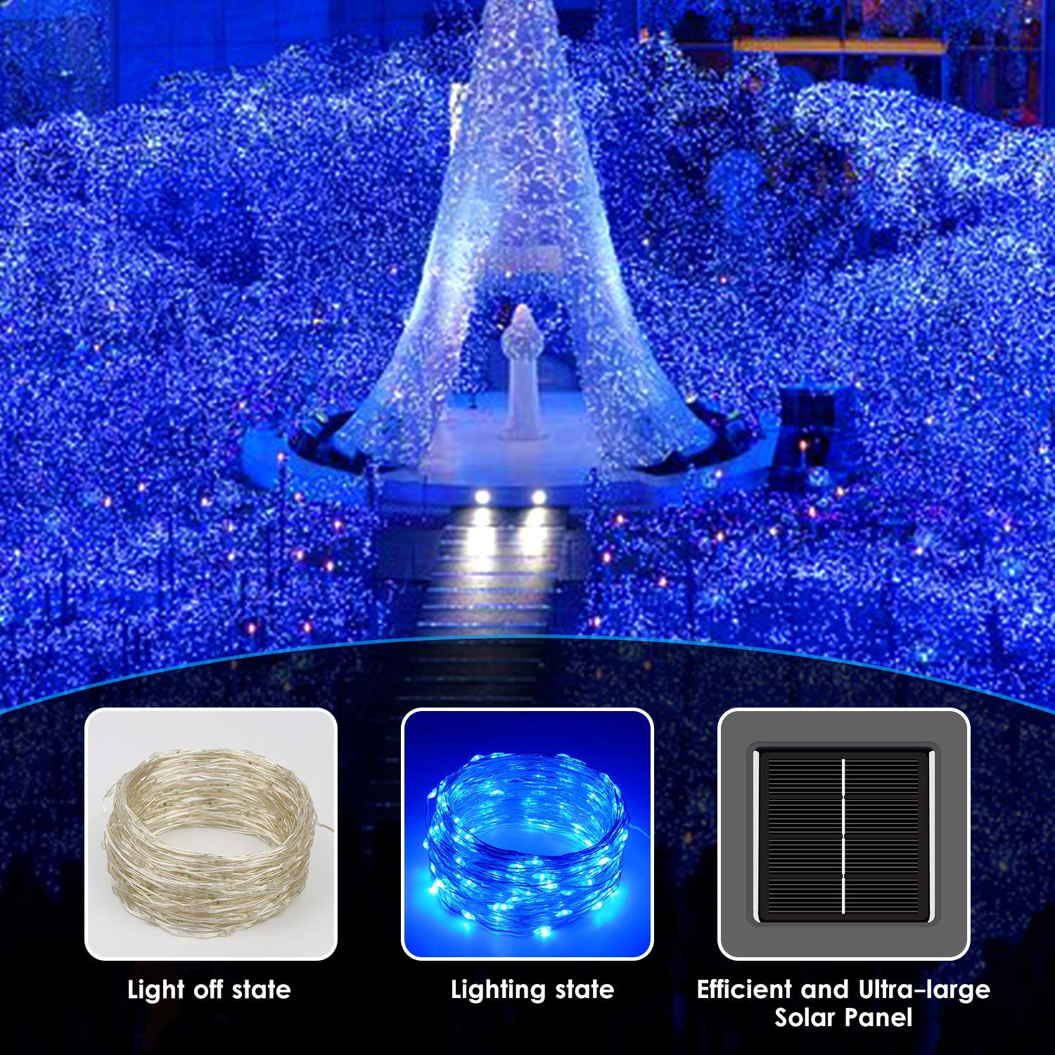 Solar String Lights Outdoor, 2-Pack 144Ft 400 Led Solar Christmas Twinkle Lights Outside Waterproof Copper Wire 8 Modes Solar Fa
