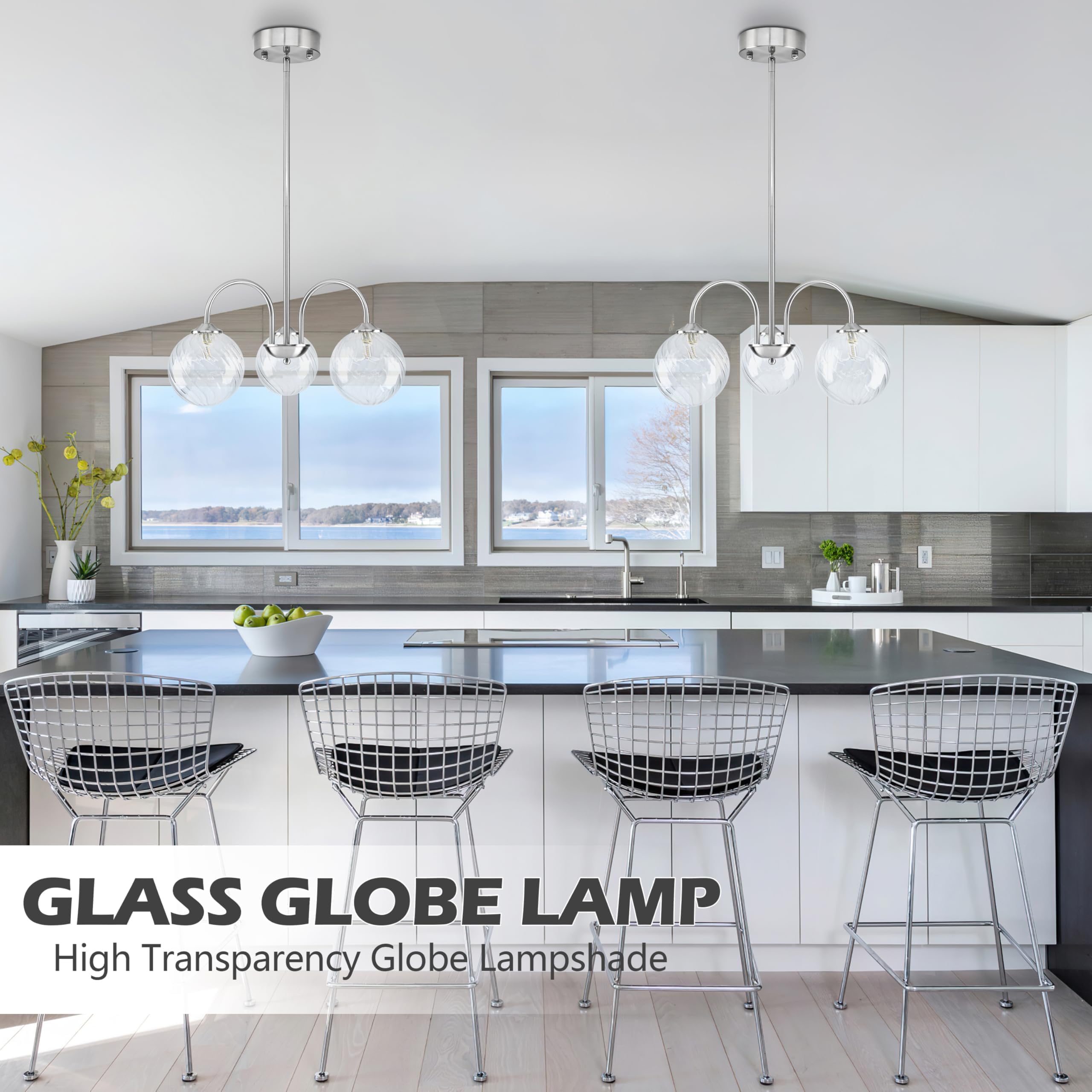 Bagood Nickel Globe Pendant Light 3 Lights Modern Sputnik Chandelier 19.6    Mid Century Modern Light Fixture With Clear Glass G