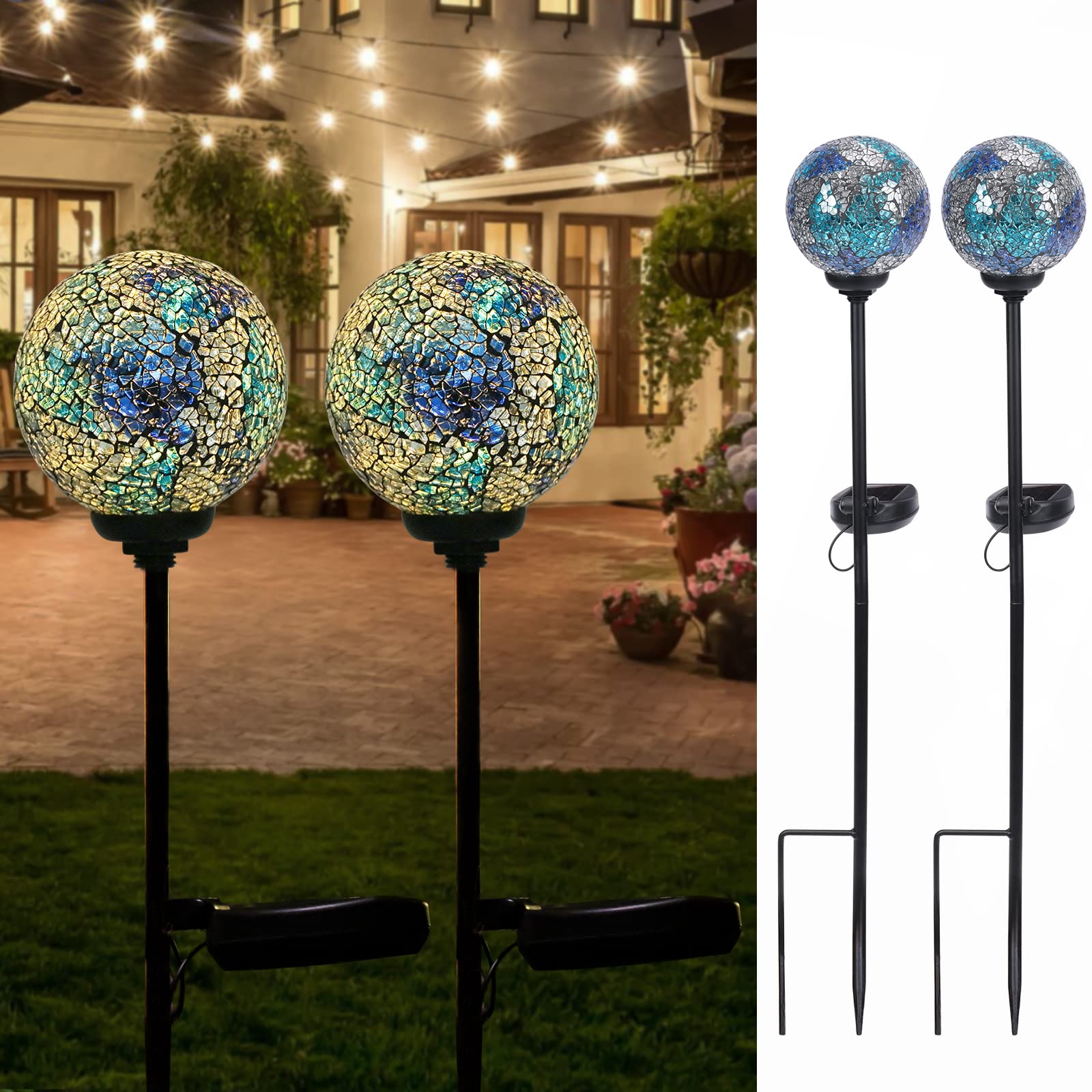 VCUTEKA Mosaic Solar Light, Solar Garden Decorative Lights Outdoor Waterproof LED Pathway Stake Light for Landscape Patio Yard D