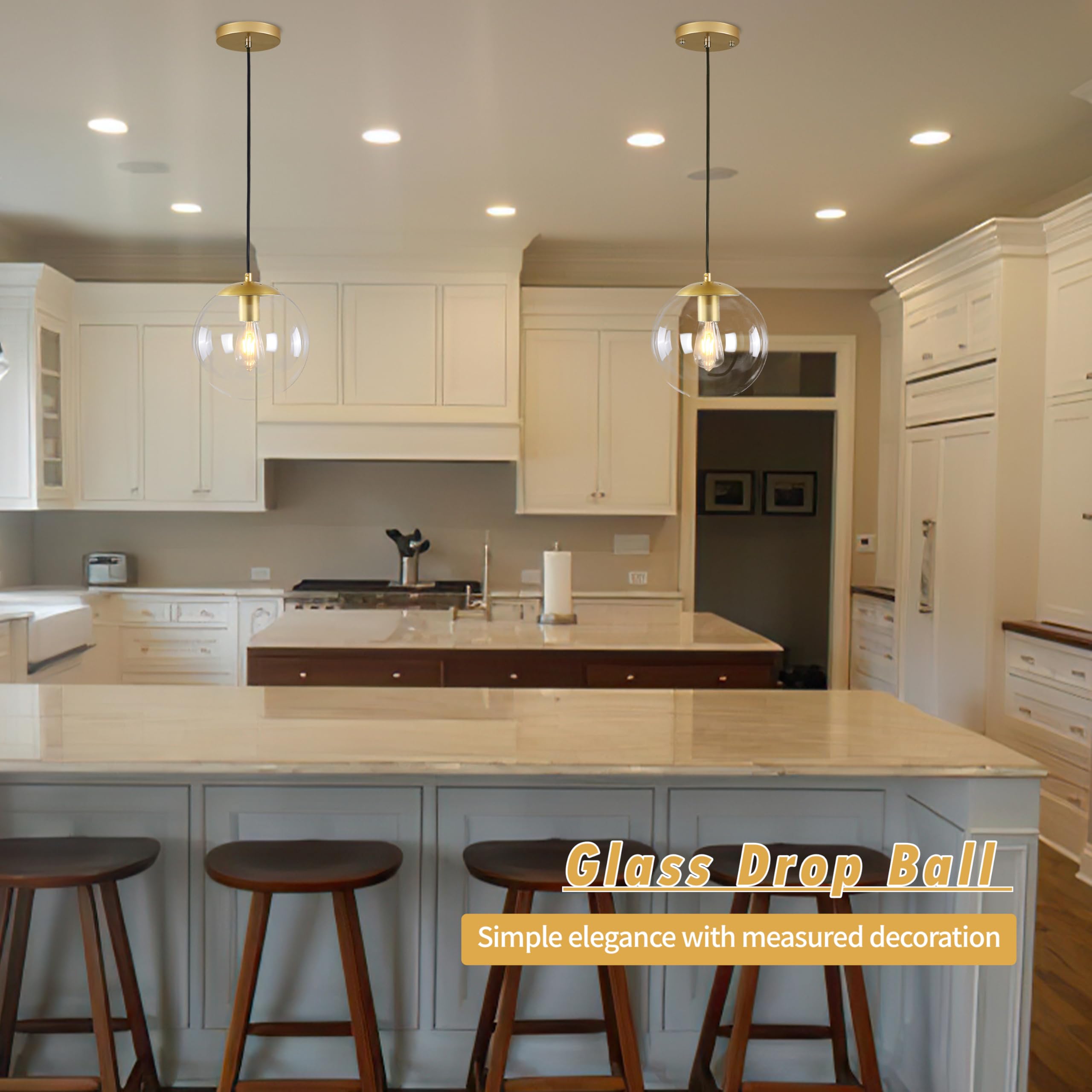 Koko&Yukina 10&quot; Gold Globe Pendant Light, Mid Century Modern Brushed Brass & Clear Glass