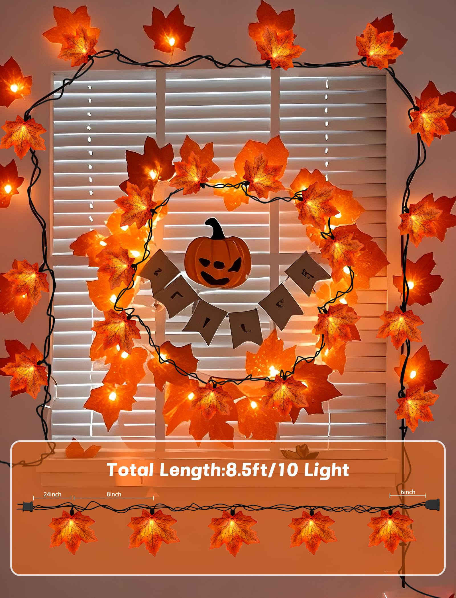 Doratale Thanksgiving Orange Maple Leaf Lights  13.6Ft Orange Fall Leaves String Lights  Waterproof Connectable Outdoor Patio String Lights For Indoor Home Outdoor Fall Decor Halloween Decorations