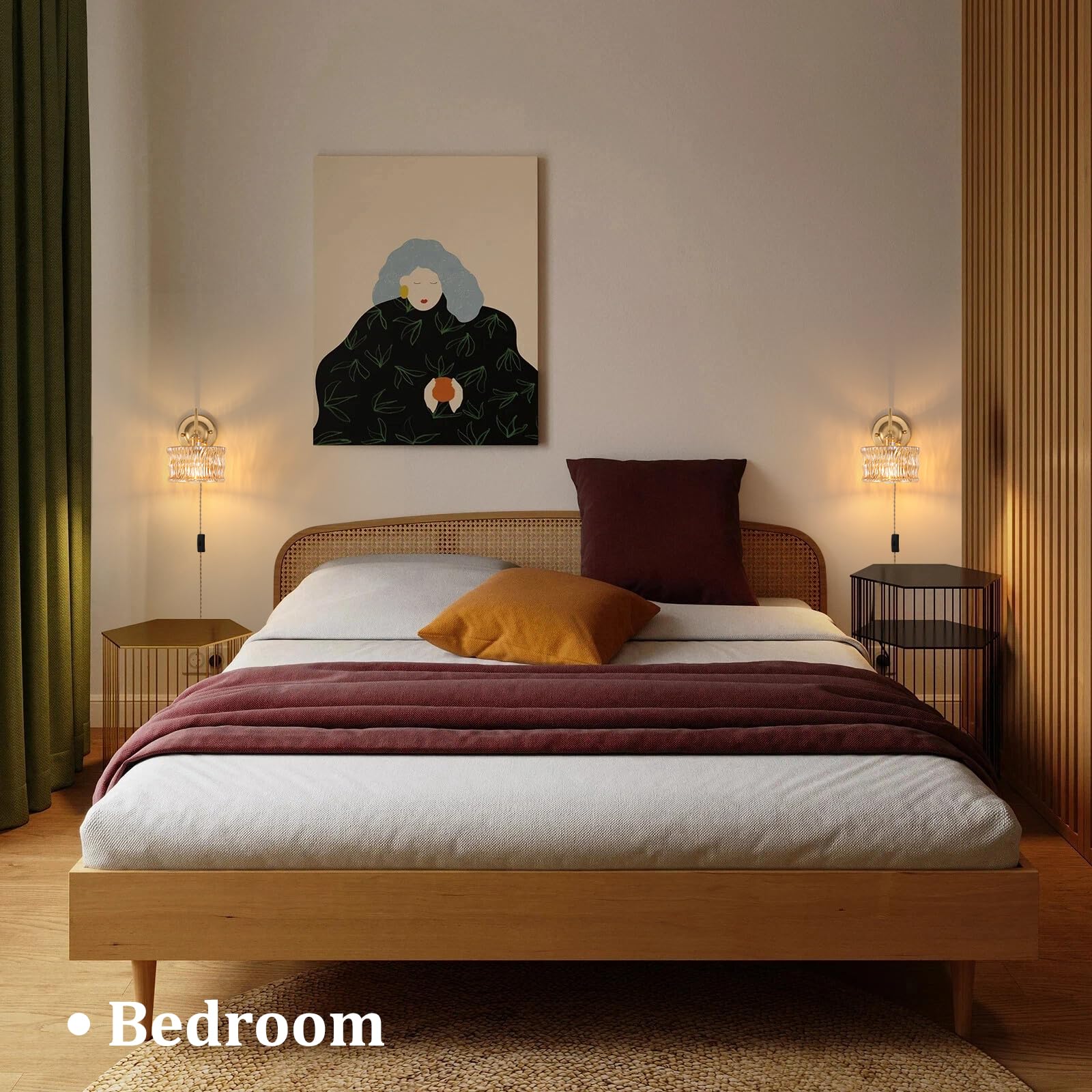 Shenmoyl Wall Sconce Set of 2, Gold Vintage Indoor Lamp, Amber Ripple Glass Shade, 2 Light Plug in, Model 1-93723-wlampp
