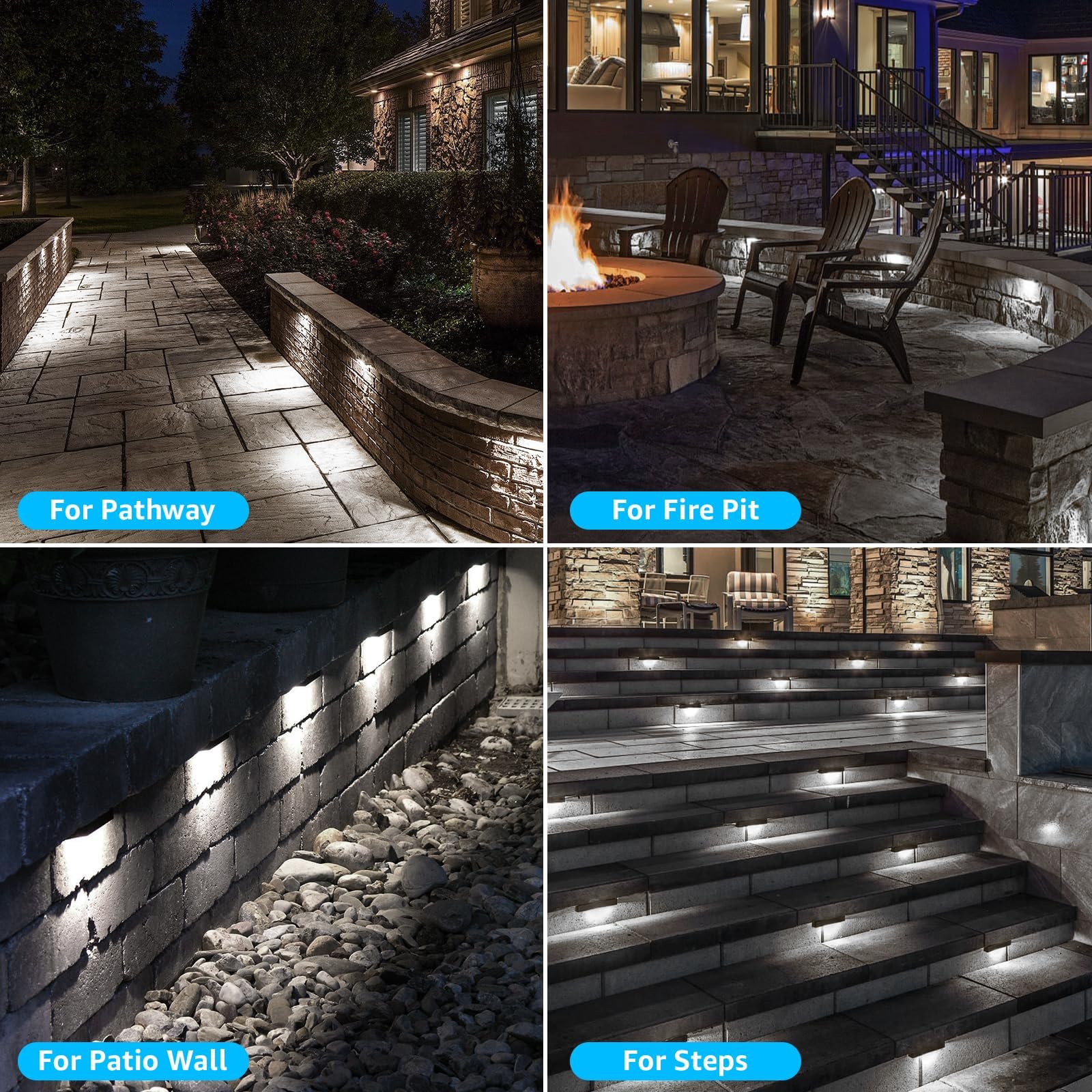 SUNVIE 7 Inch LED Hardscape Lighting, 5W Waterproof Step Lights, 5000K Daylight, Matte Black, 12 Pack, Low Voltage AC/DC, Model CLDF051