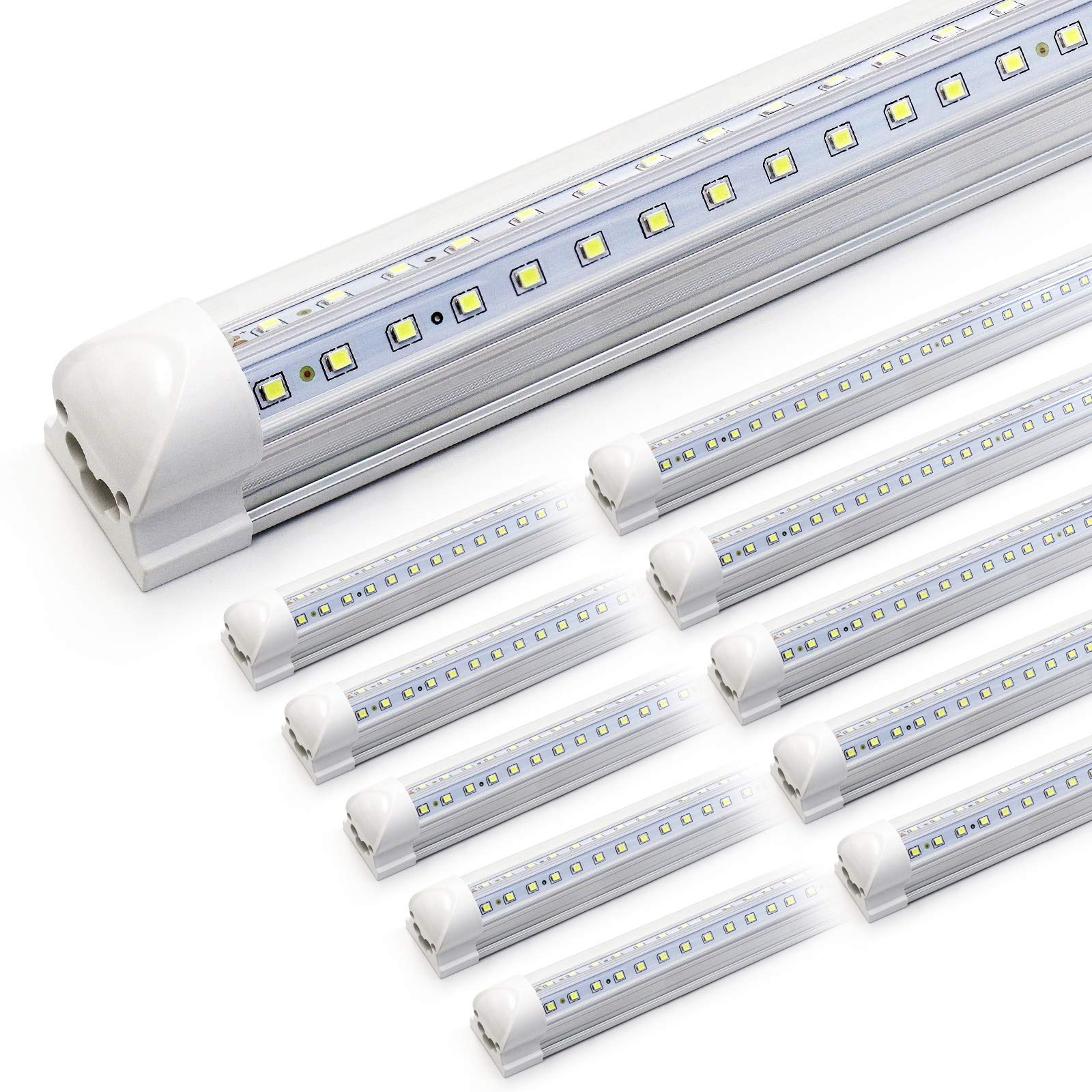 Led Shop Light 4Ft 10 Pack, 40W 5400Lm 6500K Linkable Shop Light Fixtures, V Shape High Output Clear Cover T8 Led Tube Light Plu