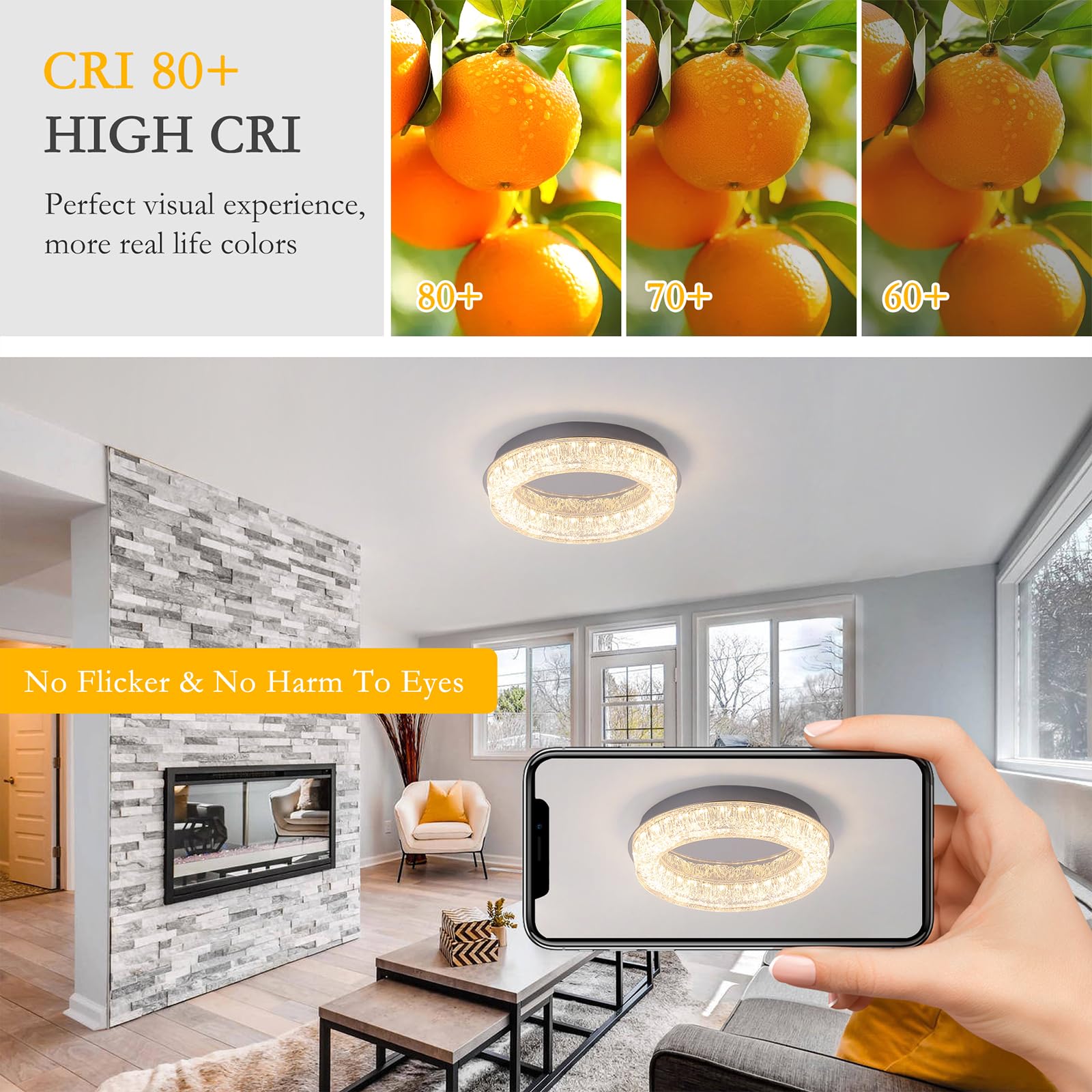 Qcyuui Flush Mount Ceiling Light 12.2In Modern Led Ceiling Light Round Led Light Fixture With Acrylic Lampshade Ceiling Lamp For Bedroom Kitchen Entryway Hallway Foyer Chrome 3000K