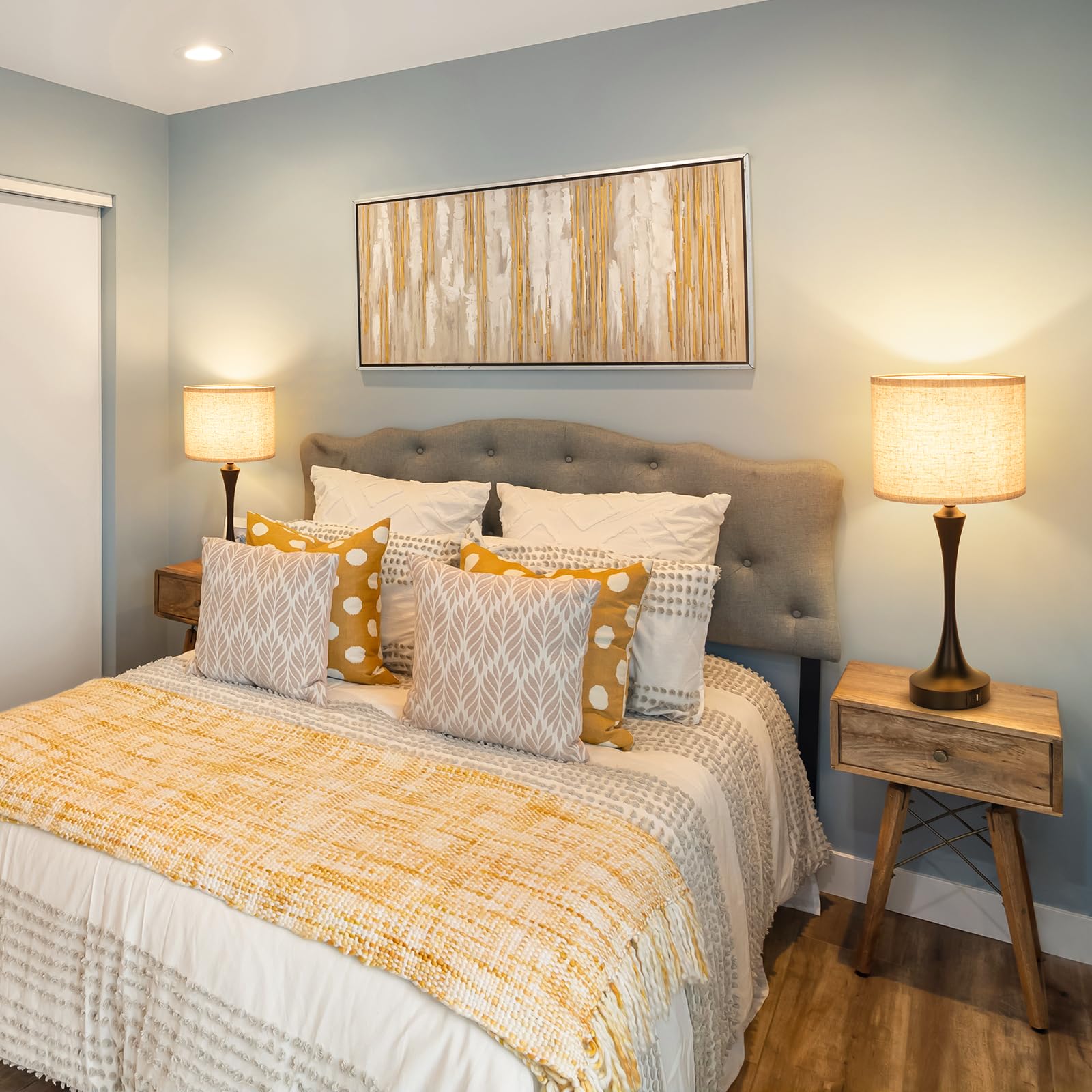 Ggoying 22    Set Of 2 Touch Control Table Lamp With Usb A+C Ports, 3-Level Dimmable Bedside Lamp With Fabric Lampshade, 3000K L