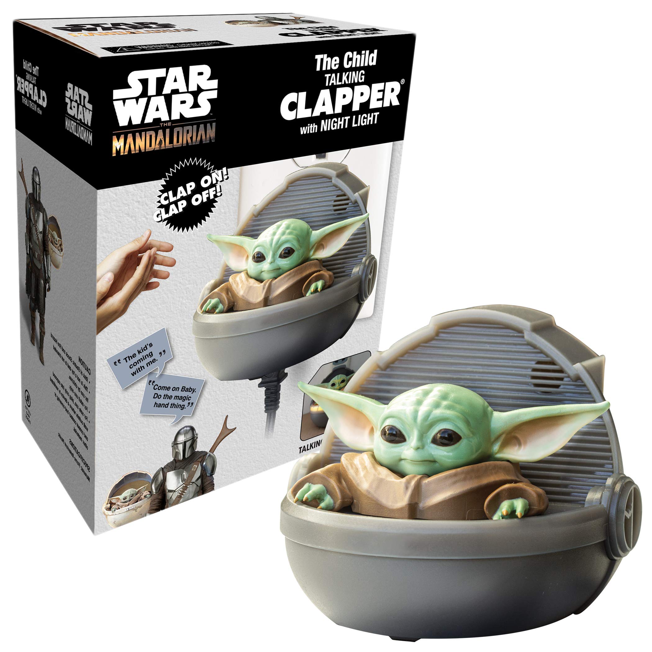 Clapper Star Wars - The Mandalorian - The Child Aka Baby Yoda Talking Night Light By Joseph Enterprises, Wireless Sound Activated On/Off Light Switch, Clap Detection