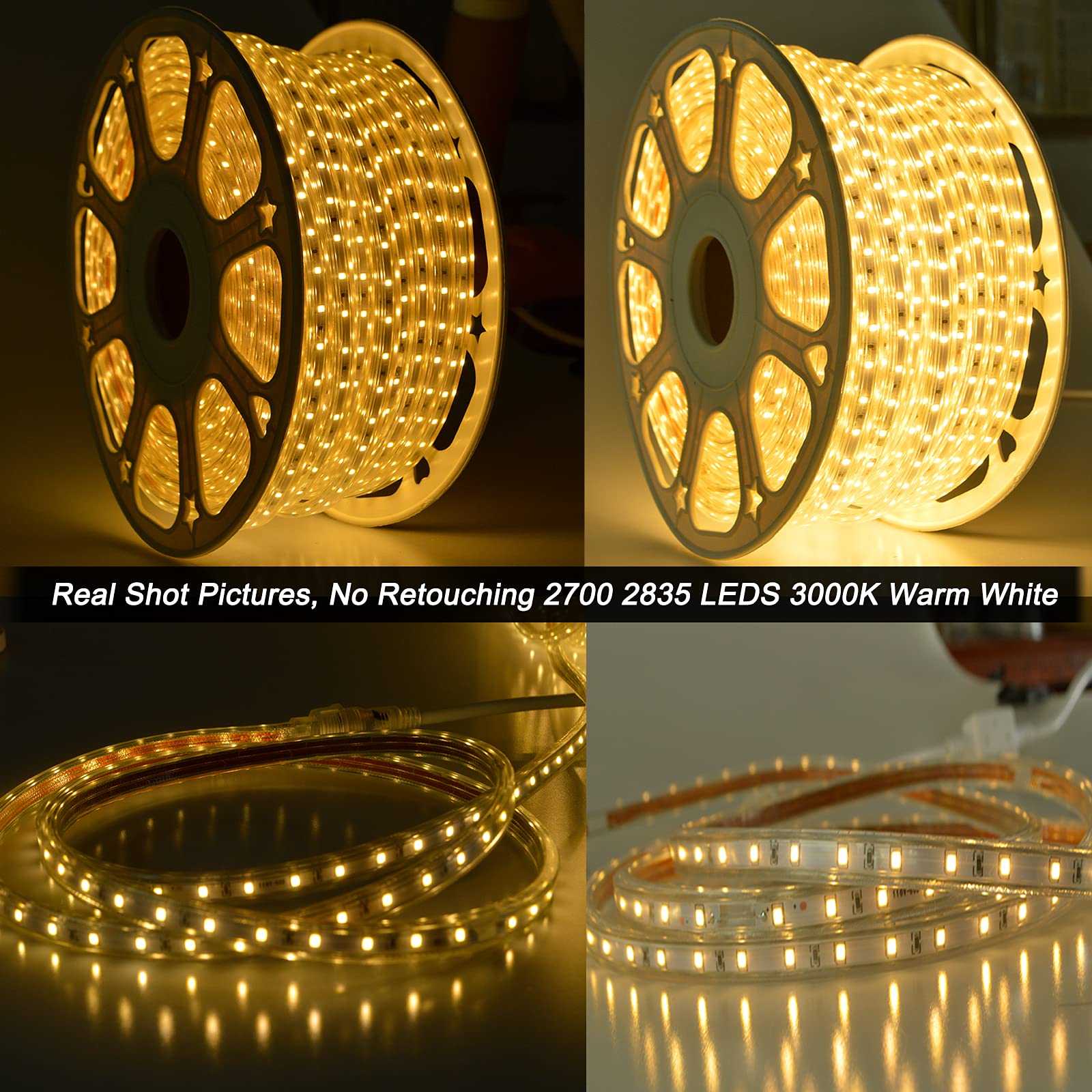 150ft Flat Outdoor Rope Lights Waterproof: 110V Cool Warm White LED Strip Light - Cuttable Connectable Lights for Deck Patio Sta