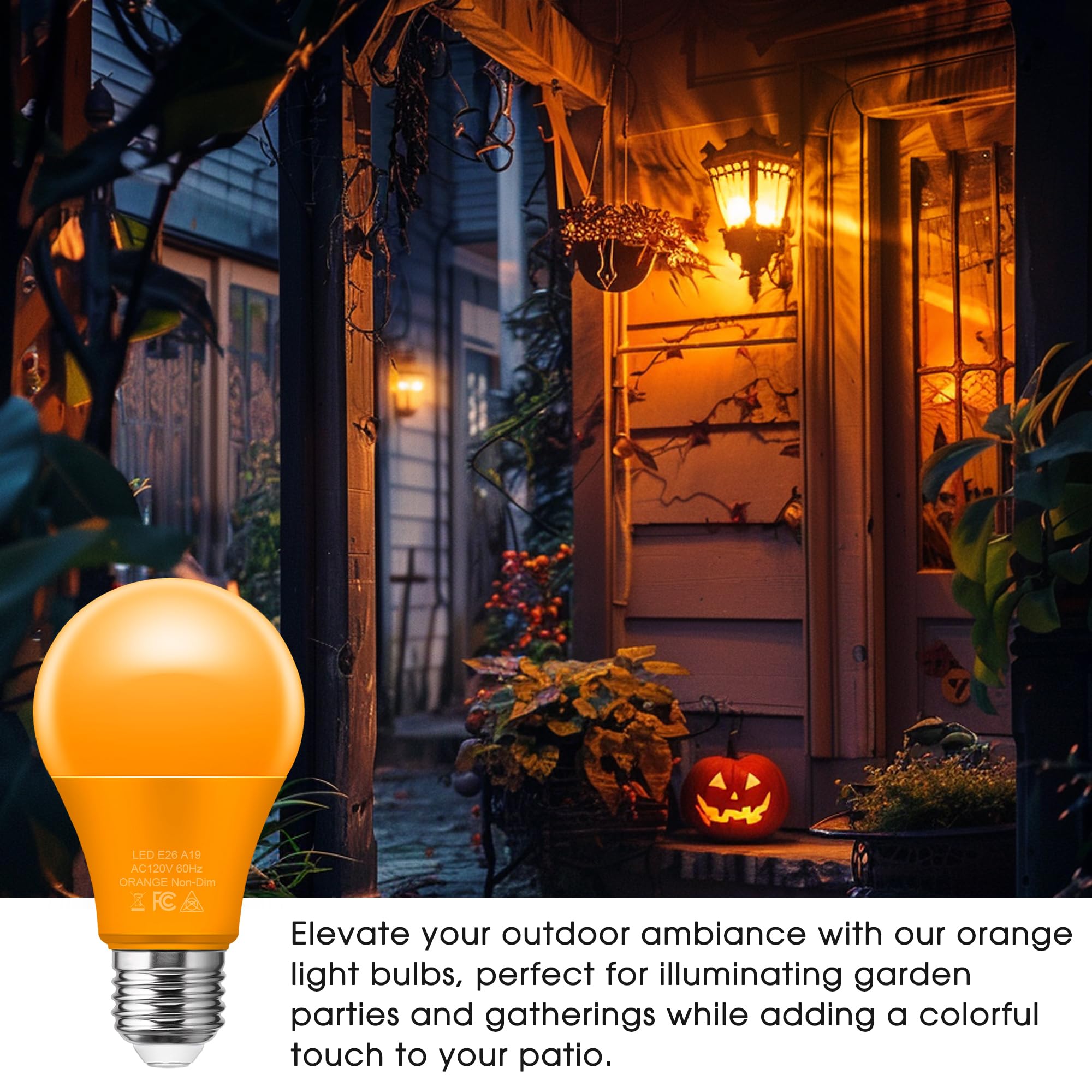 Briignite Orange Light Bulbs [2 Pack], A19 Led Orange Bulb Outdoor Halloween Light Bulb, 9W (60 Watt Equivalent) - E26 Colored L