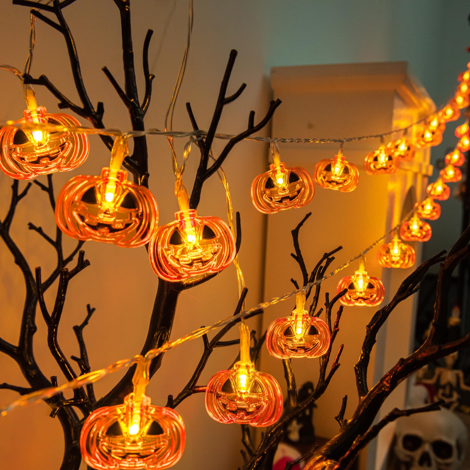 FFZZKJ Halloween Lights 10FT 20LED Battery Operated, 8 Modes, Indoor Outdoor Pumpkin Decor, Orange, Model NG-3M