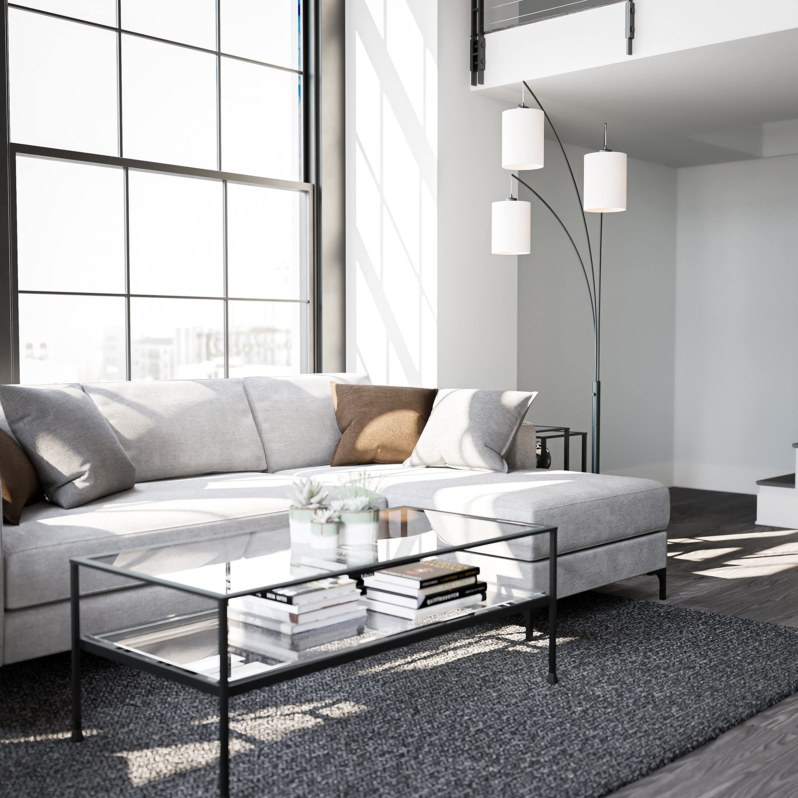 Kenroy Home Leah Arc Floor Lamp - 60W Alloy Steel, Large, Black, Model 32849BL
