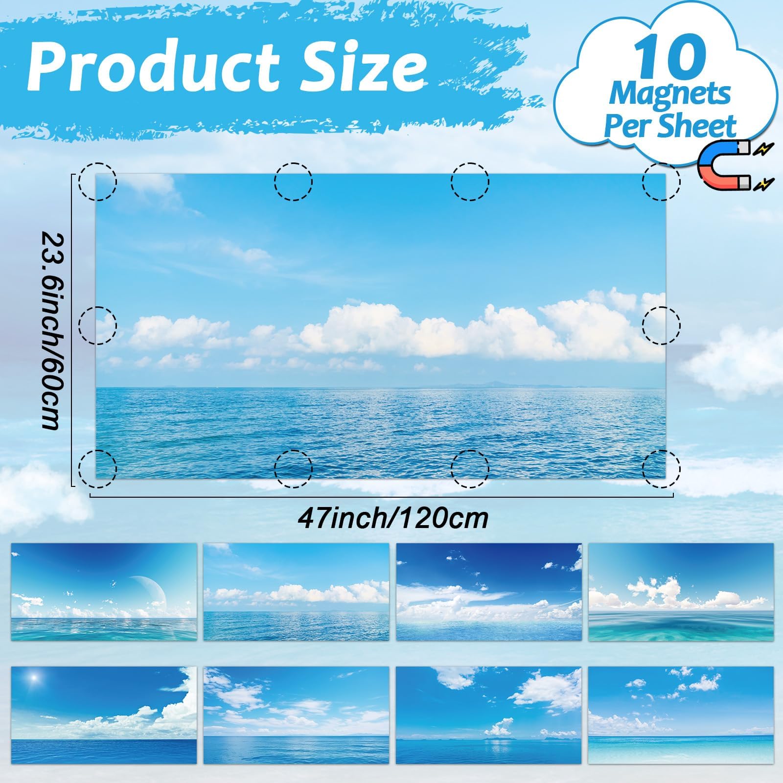 Wiooffen 8 Pcs Fluorescent Light Covers Magnetic 4x2 Feet Polyester Sea Blue Model YM0858