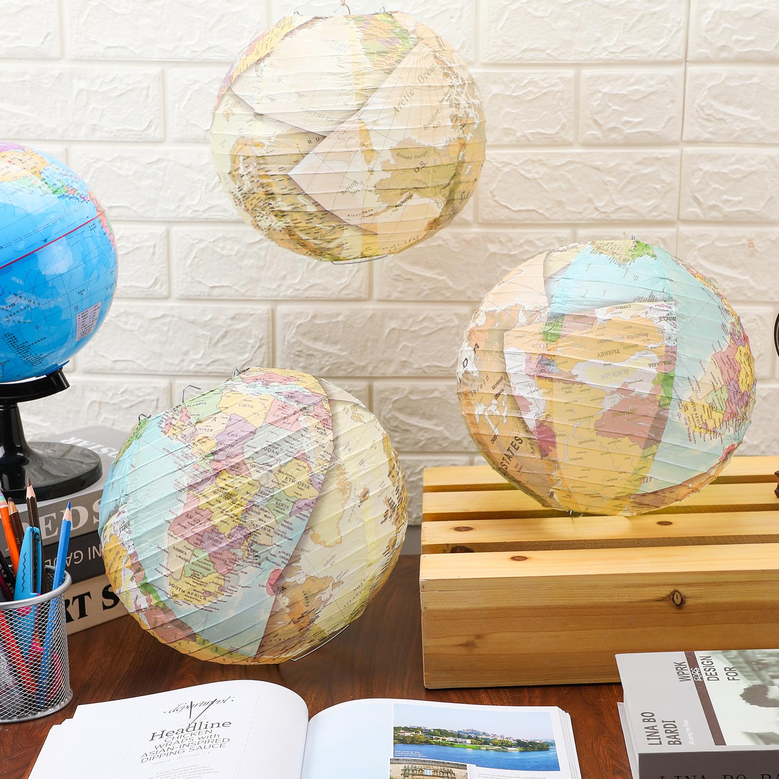Retisee 12 Pcs 10 Inch Map Classroom Decorations Travel Themed Hanging Paper Lantern Earth Day Decorations For Home Earth Theme