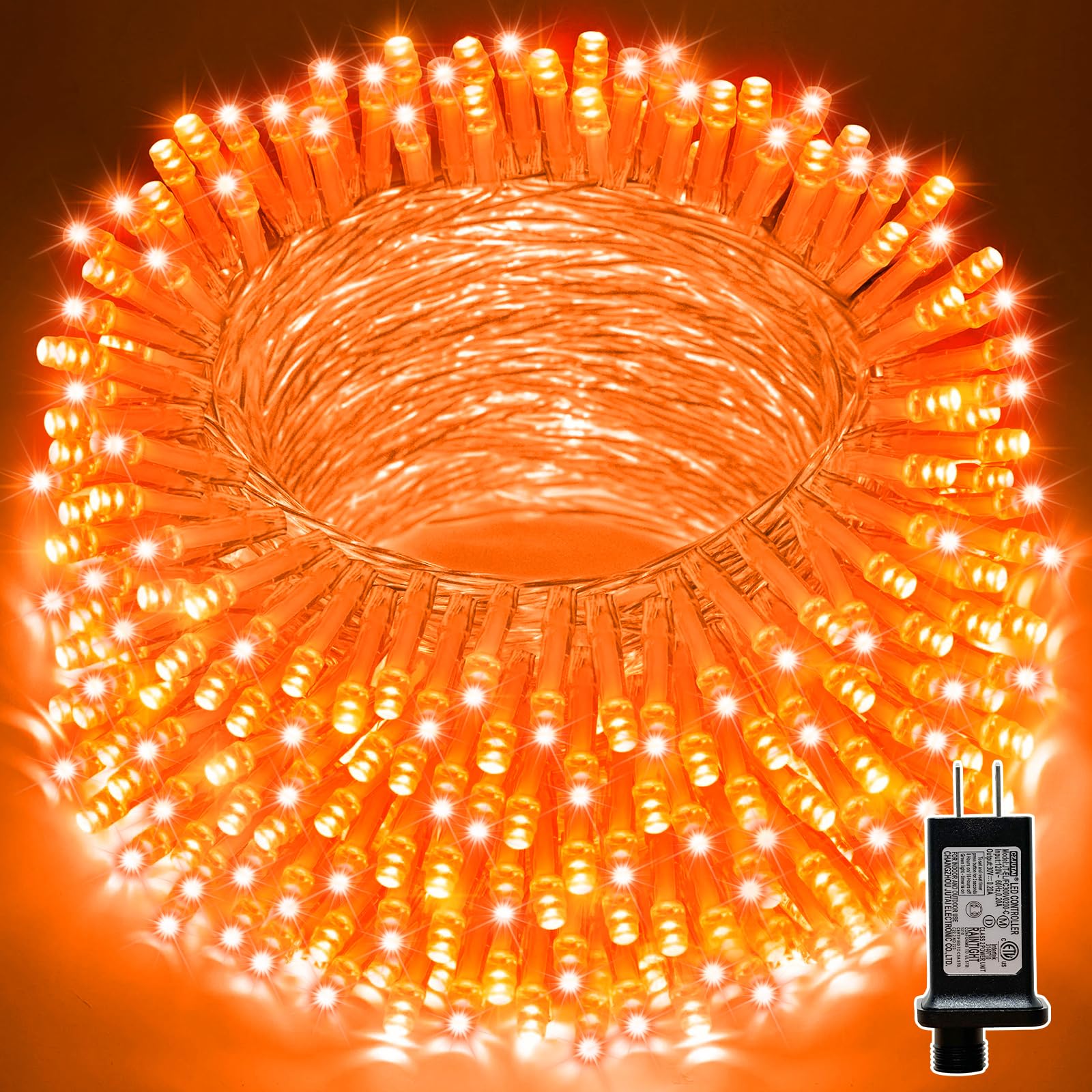 LAMPHOME 66ft Halloween Mini Lights, 200 LED Orange Fairy String Lights, 11 Lighting Modes, Model YHLL-100F