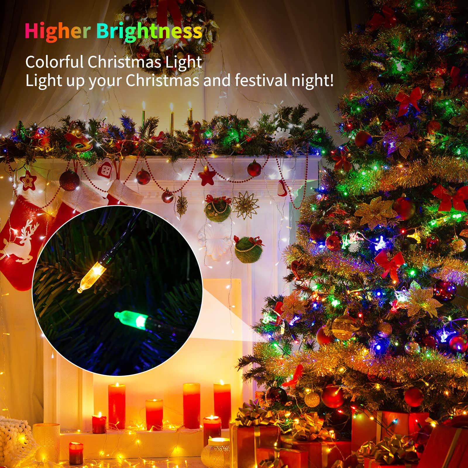 Brightown Christmas Lights - 20 LED String Lights, 8 Modes, Waterproof, 4 Pack, 8 Feet, Multicolor, Battery Operated