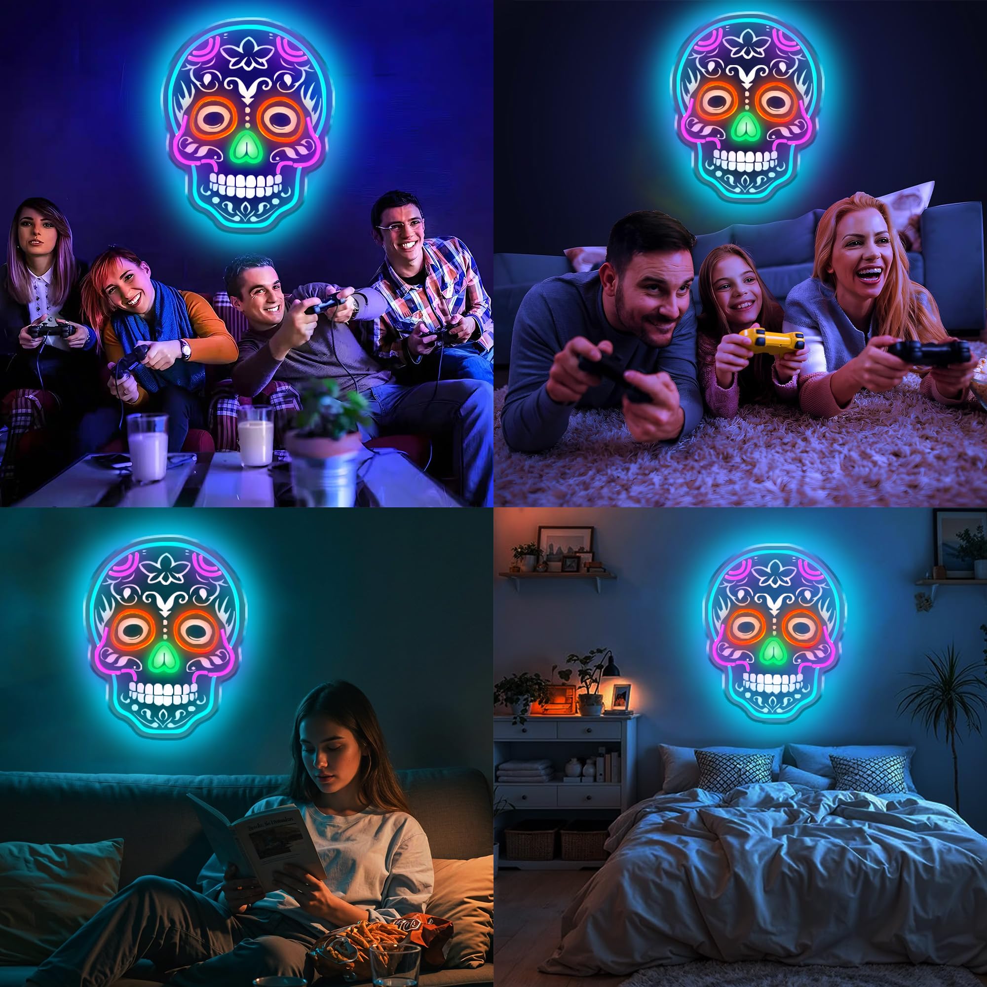 Skull Neon Signs For Bedroom Dimmable Neon Light Uv Printed Skull Signs Led Light For Man Cave malt-inspired Bar Club Game Room Party Decor Gifts  16.5X12.8