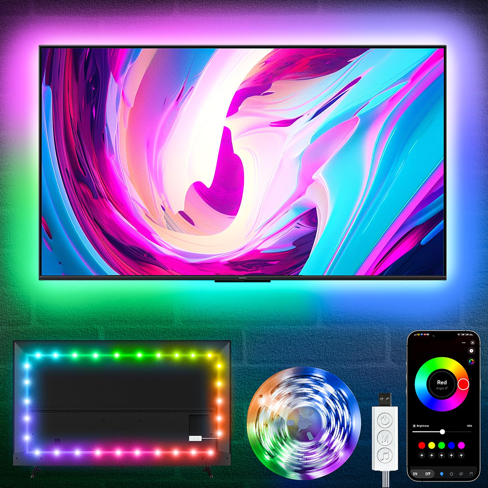 KSIPZE LED Strip Lights 150ft RGB Music Sync Bluetooth App Control (2 Rolls of 75ft) - Flexible Home Decor Lighting