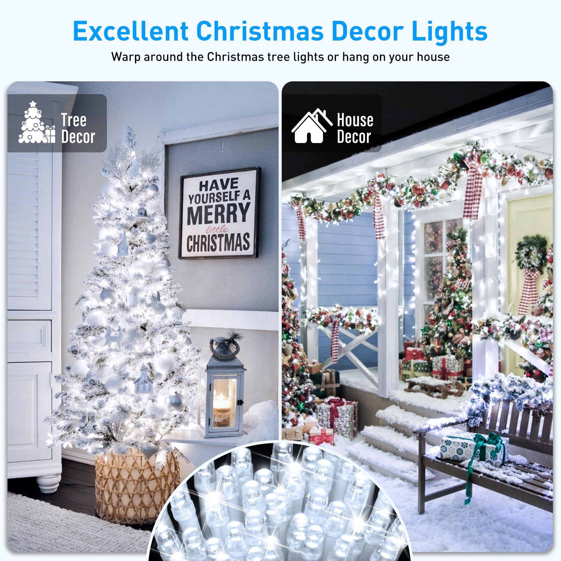 Jmexsuss 66Ft 200 Led White Christmas String Lights Indoor, Christmas Lights Outdoor Waterproof Clear Wire, 8 Modes Twinkle String Lights Plug In For Living Room Tree Bedroom Wedding Decoration